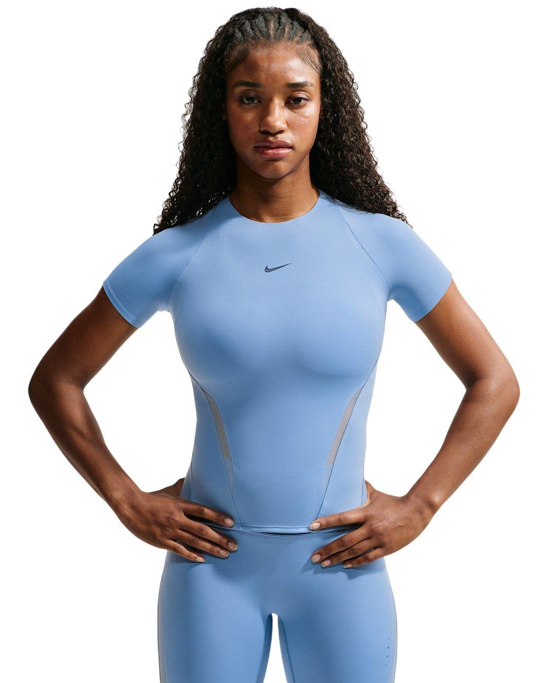 Nike Women's Universa Mesh Short Sleeve Top - Light Blue - LIGHT BLUE