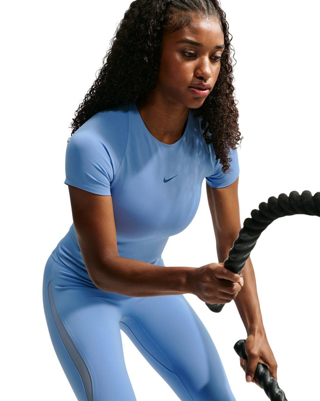 Nike Women's Universa Mesh Short Sleeve Top - Light Blue - LIGHT BLUE