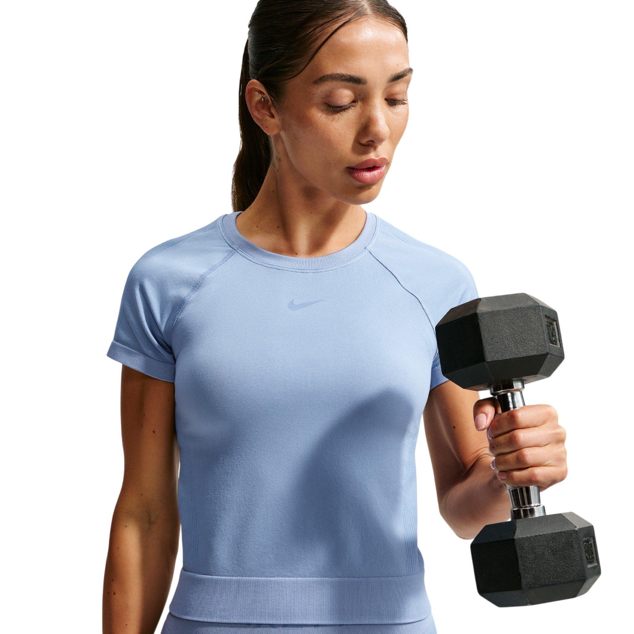 Nike Women's Pro Seamless Dri-FIT T-Shirt - Blue - BLUE Thumbnail View 3