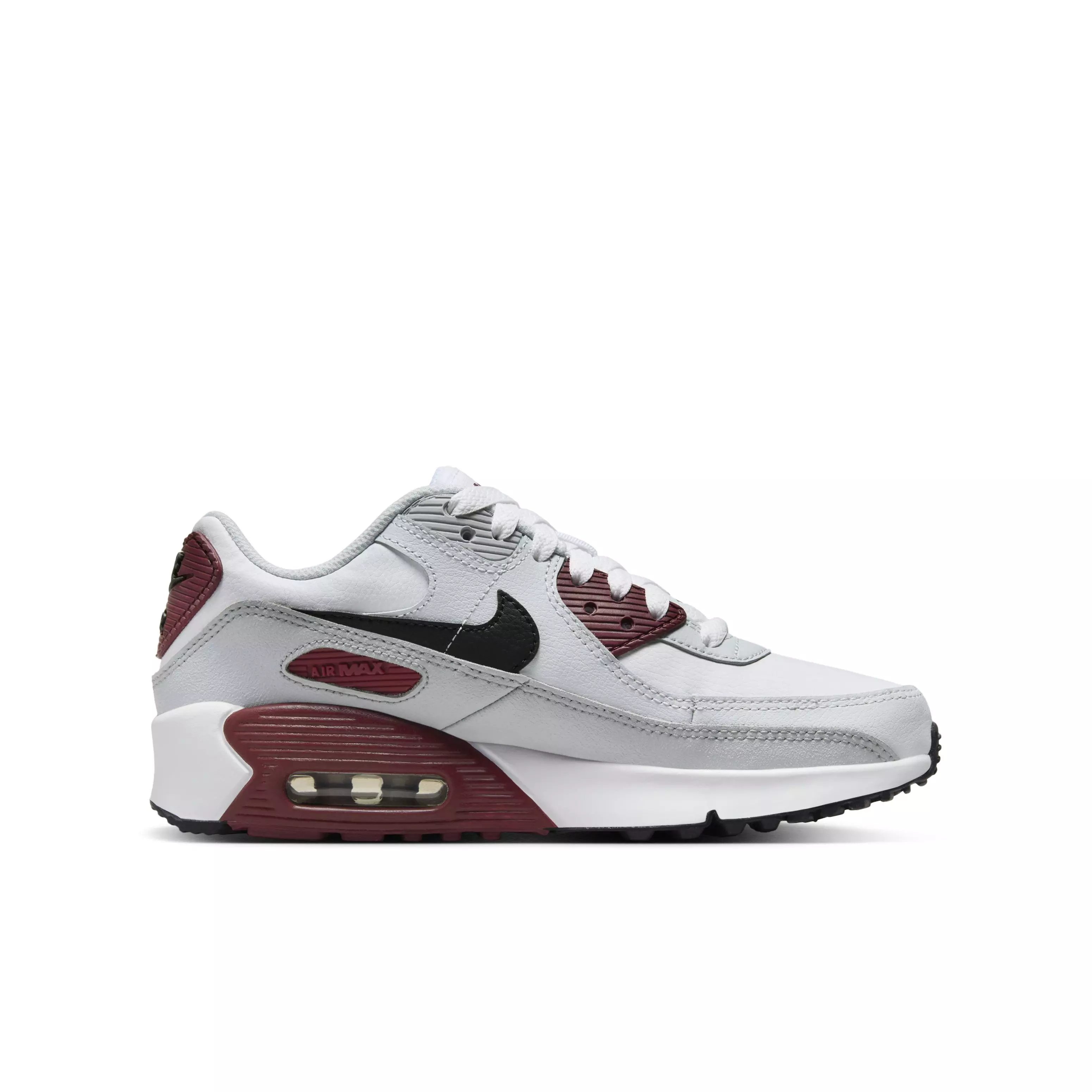 Nike Air Max 90 LTR "White/Dark Team Red/Pure Platinum/Black" Grade School Boys' Shoe - WHITE/DK RED/PLATINUM/BLACK