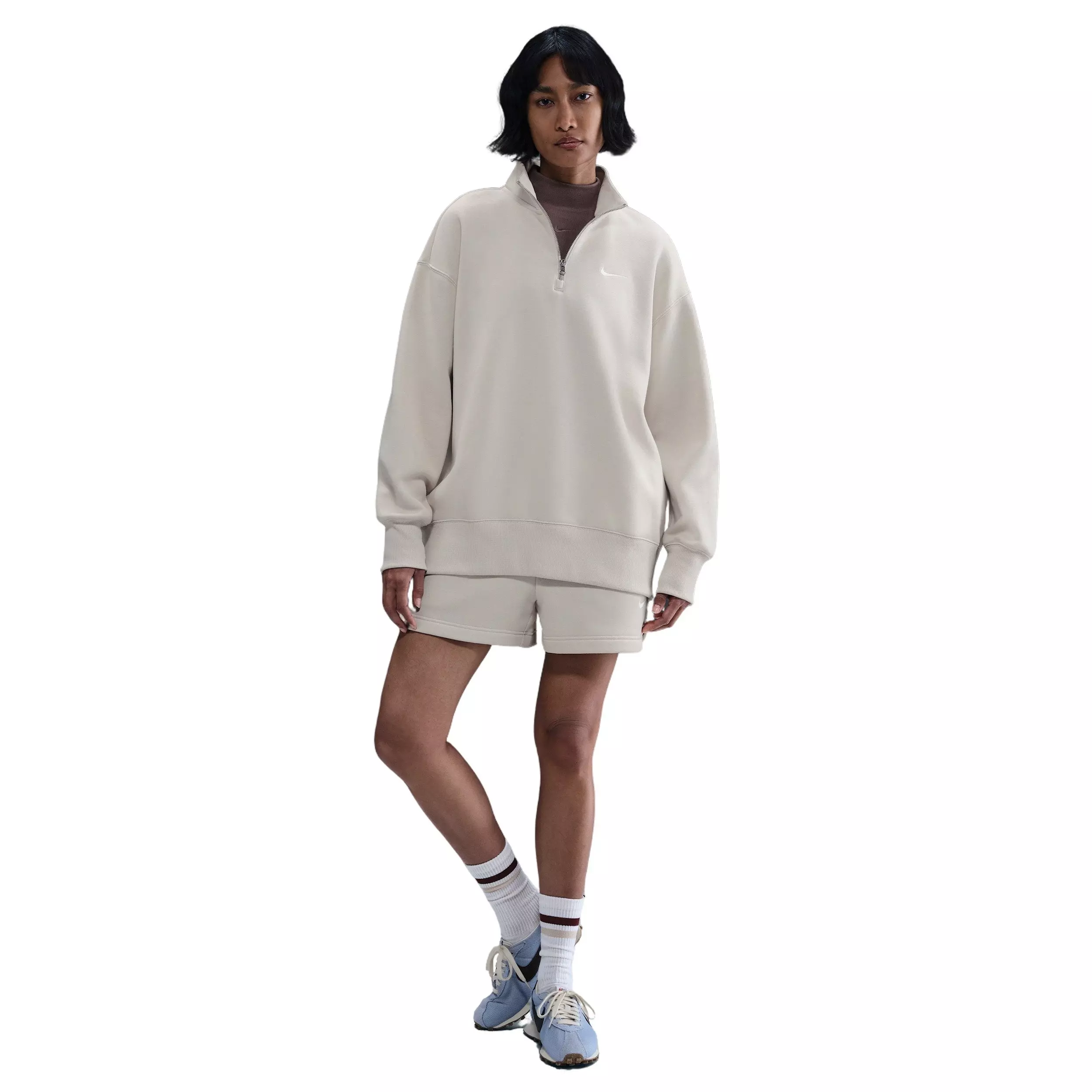 Nike Women's Sportswear Phoenix Fleece Oversized 1/4-Zip Long Sweatshirt -Lt Brown - BROWN