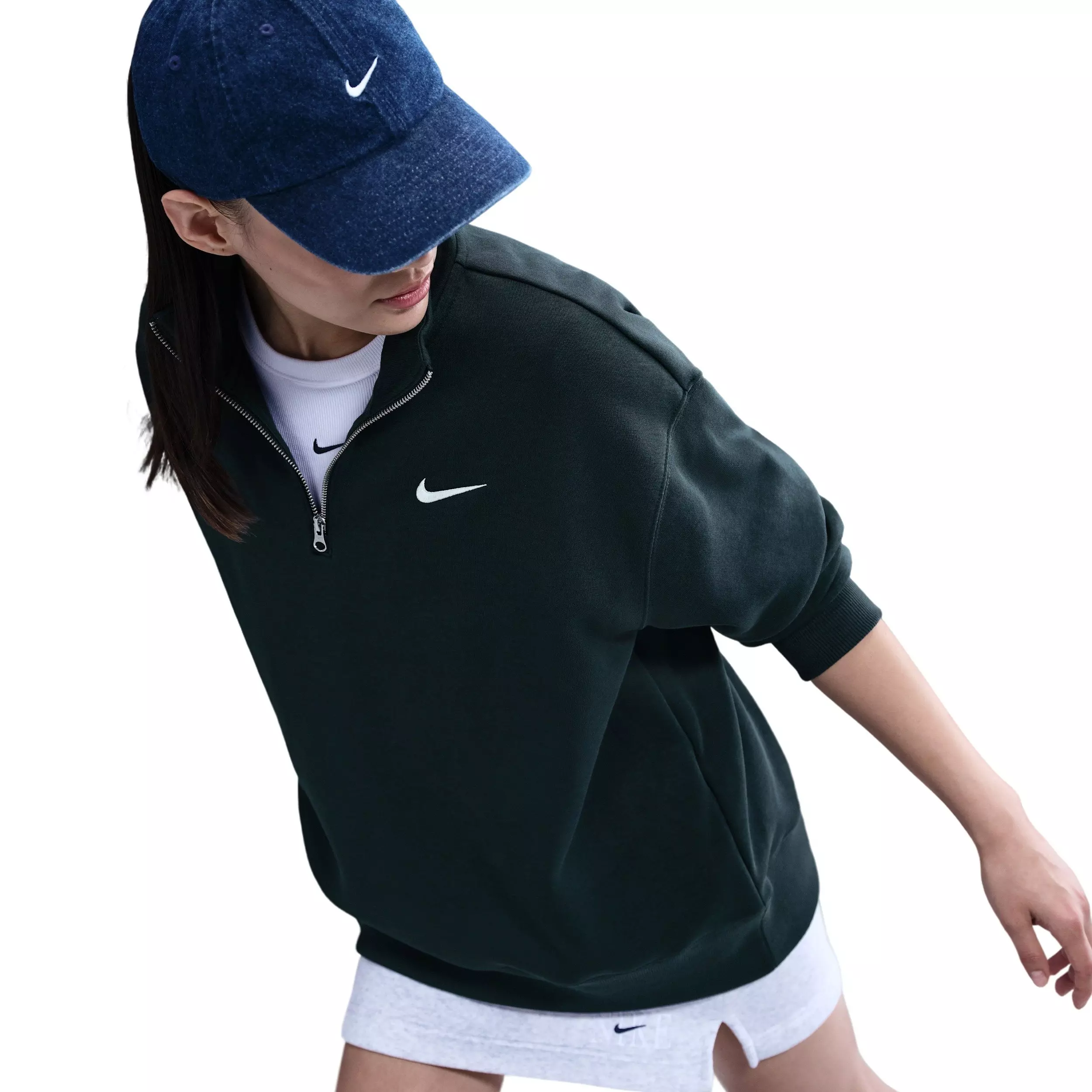Nike Women's Sportswear Phoenix Fleece Oversized 1/4-Zip Long Sweatshirt -Seaweed Green - SEAWEED GREEN
