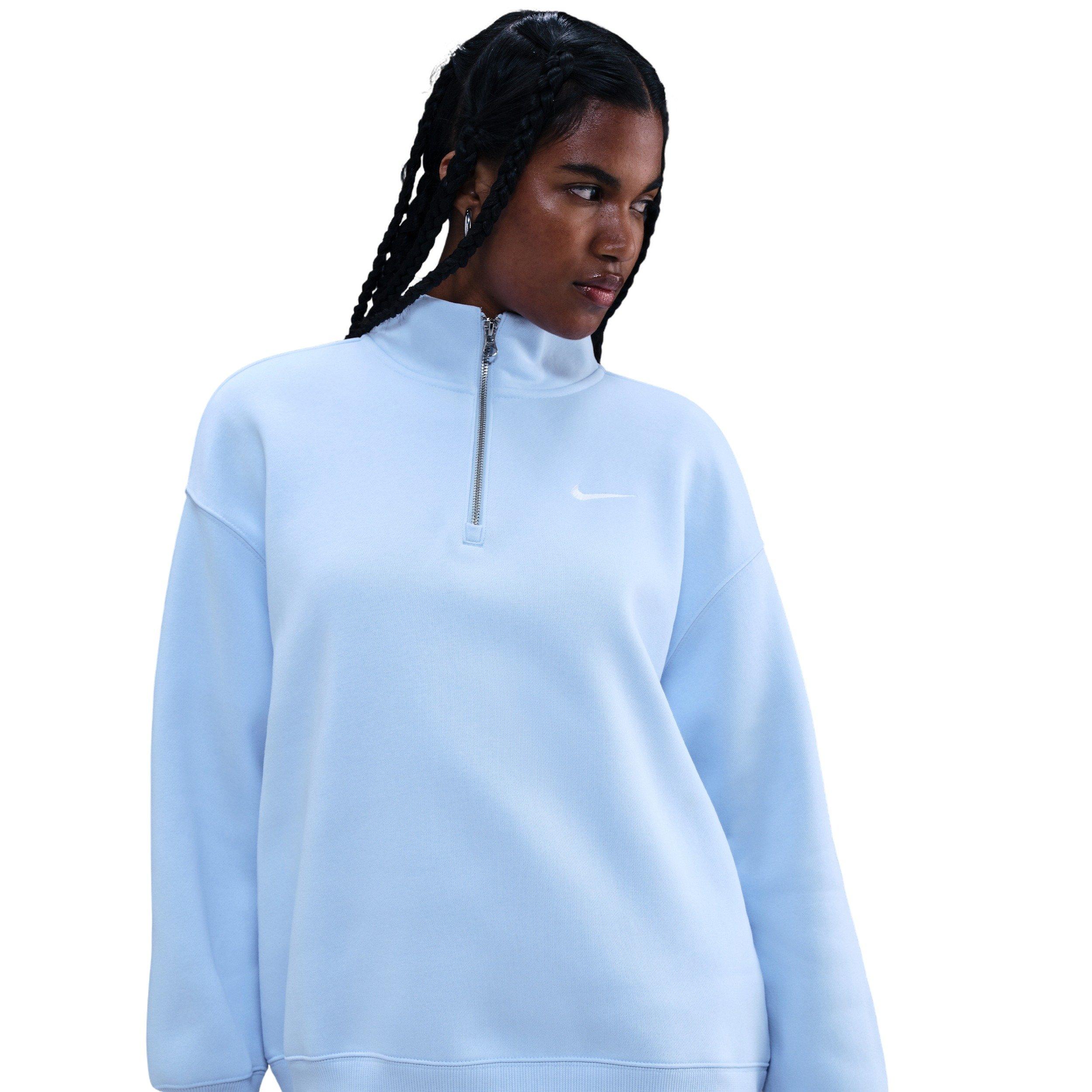Nike Women's Sportswear Phoenix Fleece Oversized 1/4-Zip Long Sweatshirt -Lt Blue - LT BLUE Thumbnail View 1