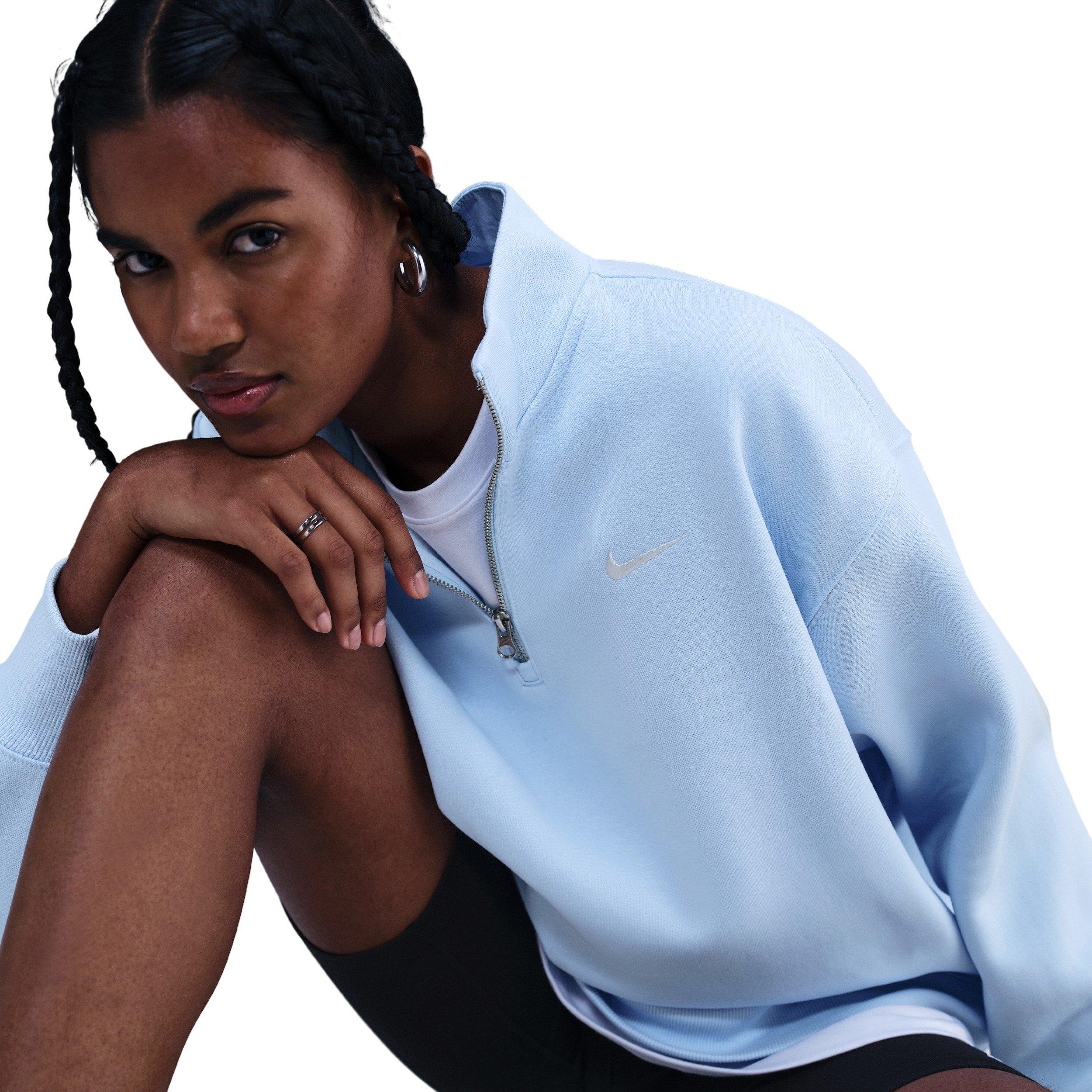 Nike Women's Sportswear Phoenix Fleece Oversized 1/4-Zip Long Sweatshirt -Lt Blue - LT BLUE Thumbnail View 3