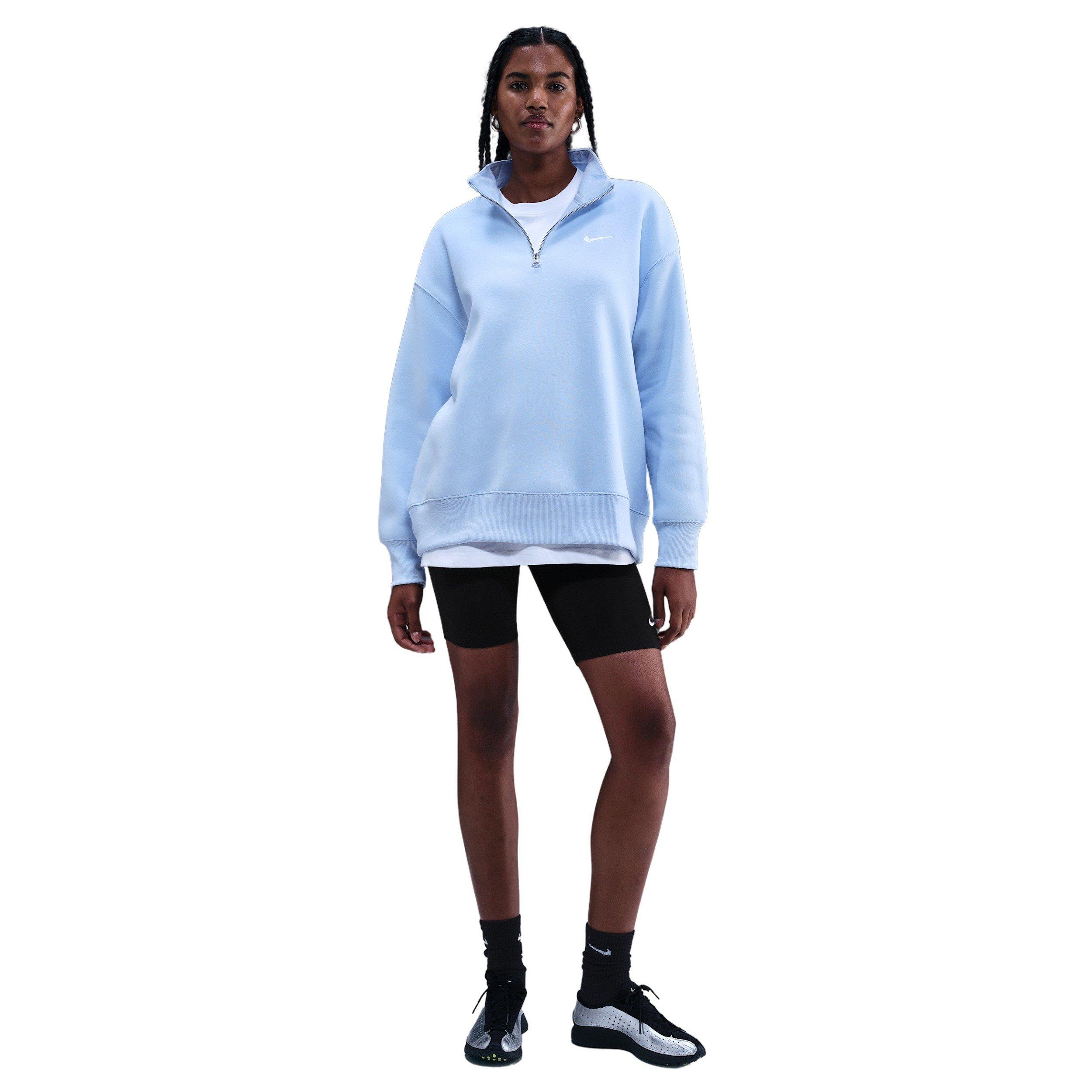 Nike Women's Sportswear Phoenix Fleece Oversized 1/4-Zip Long Sweatshirt - Lt Blue - LT BLUE Thumbnail View 4