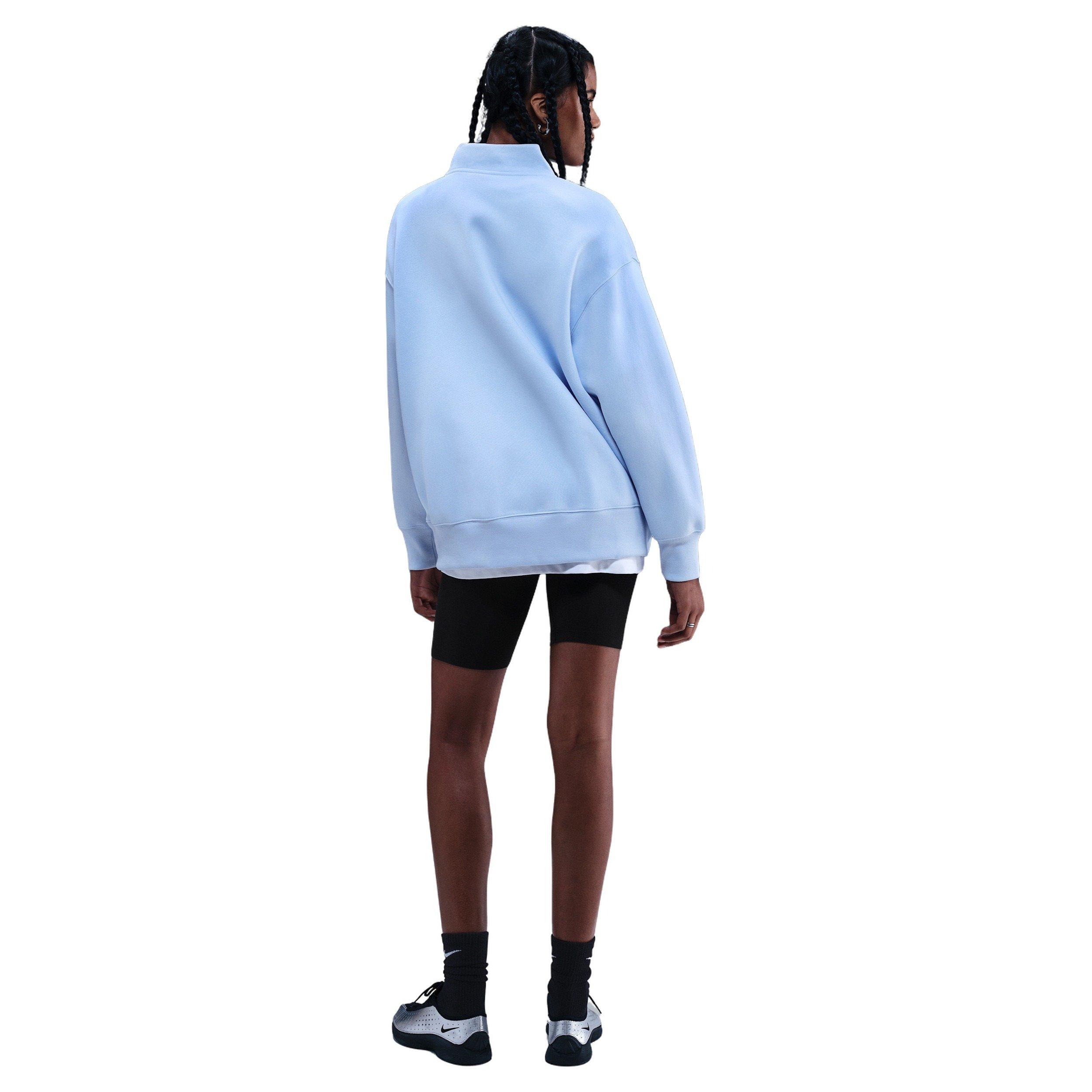 Nike Women's Sportswear Phoenix Fleece Oversized 1/4-Zip Long Sweatshirt -Lt Blue - LT BLUE Thumbnail View 5