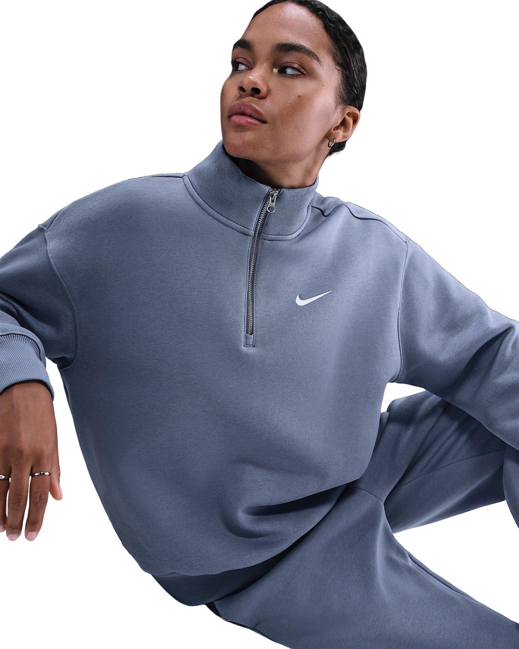 Nike Women's Sportswear Phoenix Fleece Oversized 1/4-Zip Long Sweatshirt -Indigo - INDIGO Thumbnail View 3