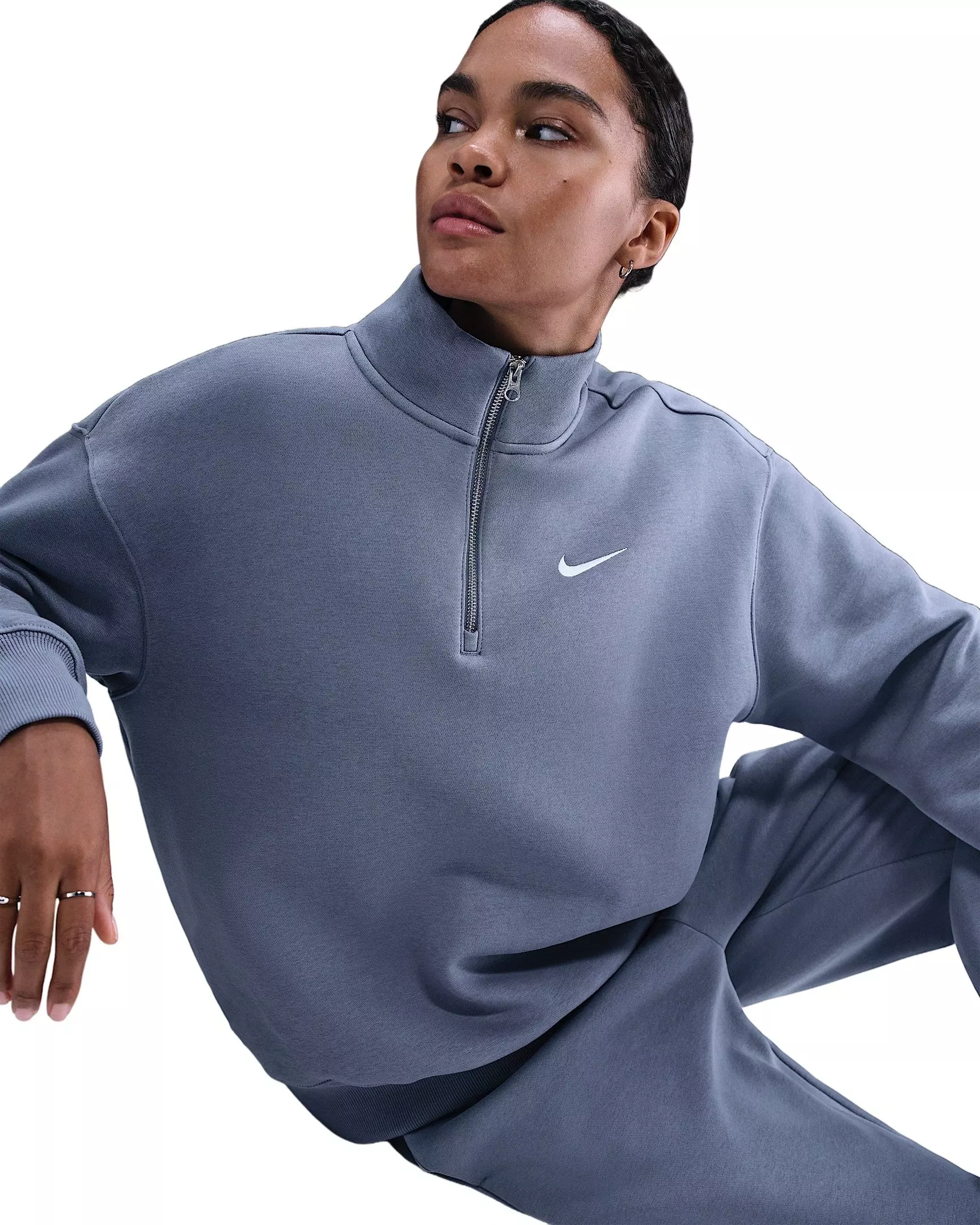 Nike Women's Sportswear Phoenix Fleece Oversized 1/4-Zip Long Sweatshirt -Indigo - INDIGO