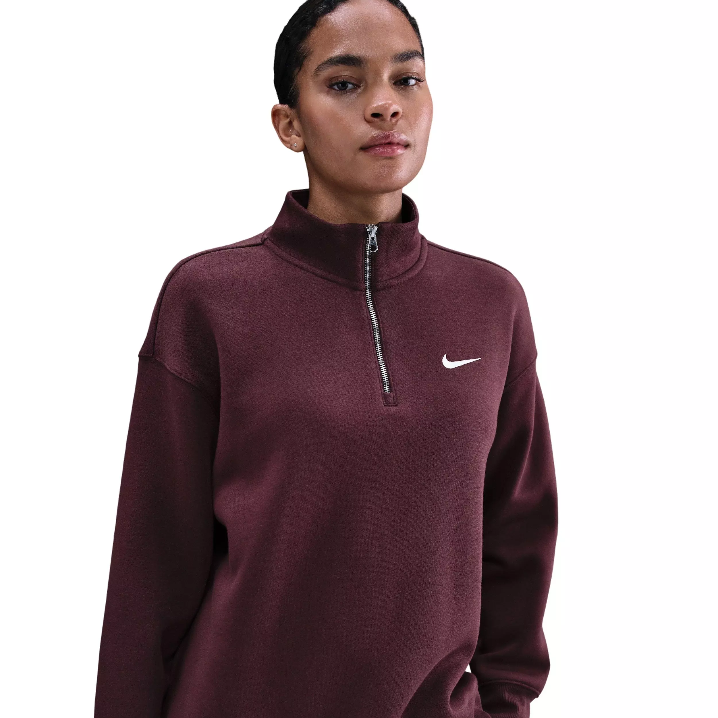 Nike Women's Sportswear Phoenix Fleece Oversized 1/4-Zip Long Sweatshirt - Burgundy - BURGUNDY