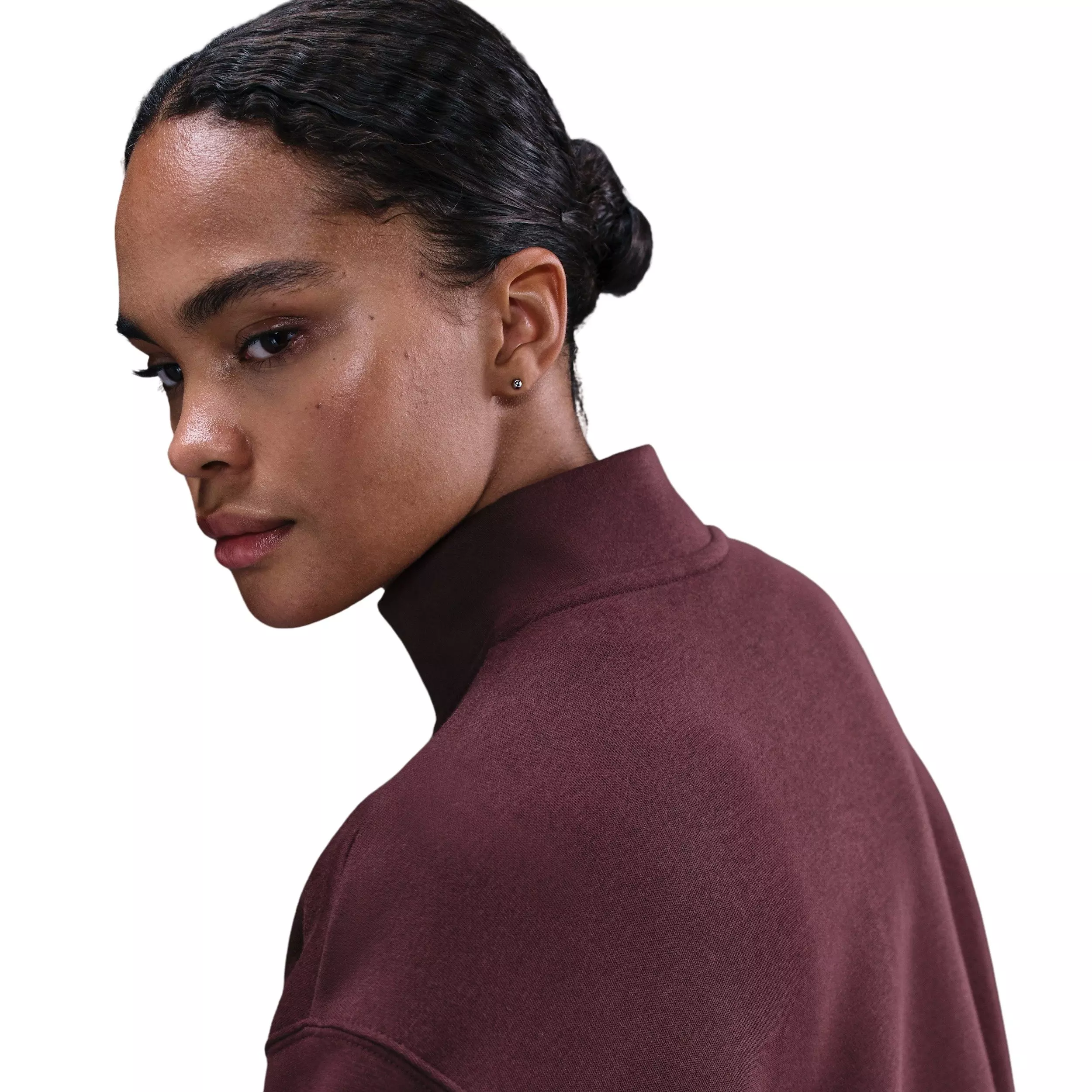 Nike Women's Sportswear Phoenix Fleece Oversized 1/4-Zip Long Sweatshirt -Burgundy - BURGUNDY