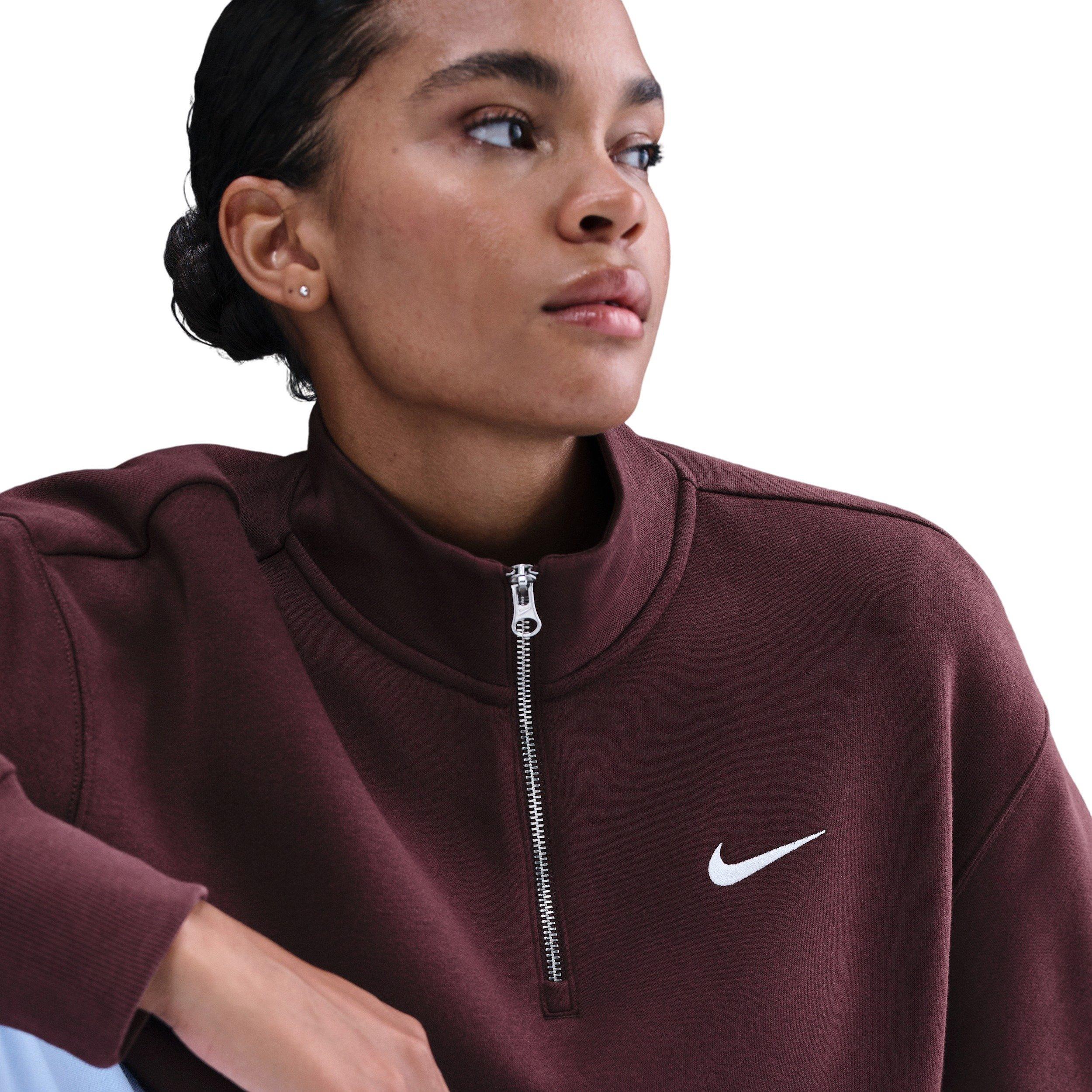 Nike Women's Sportswear Phoenix Fleece Oversized 1/4-Zip Long Sweatshirt - Burgundy - BURGUNDY Thumbnail View 3