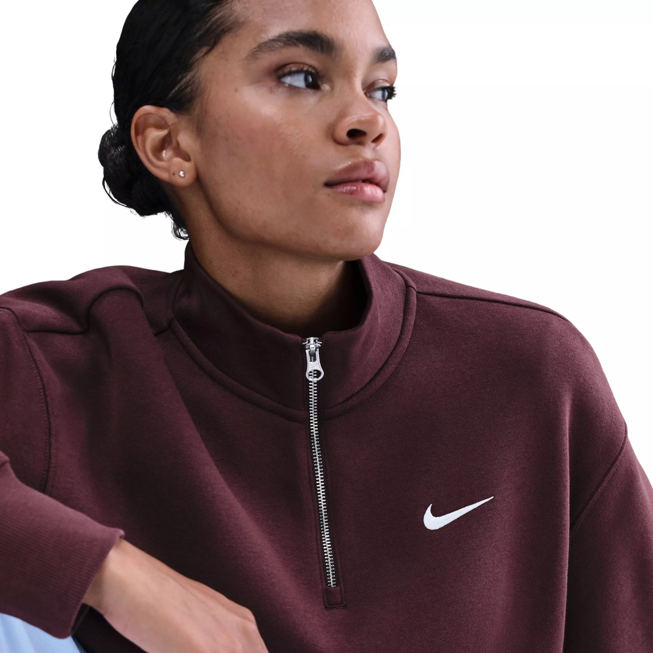 Nike Women's Sportswear Phoenix Fleece Oversized 1/4-Zip Long Sweatshirt - Burgundy - BURGUNDY