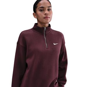 Nike Women's Sportswear Phoenix Fleece Oversized 1/4-Zip Long Sweatshirt -Burgundy