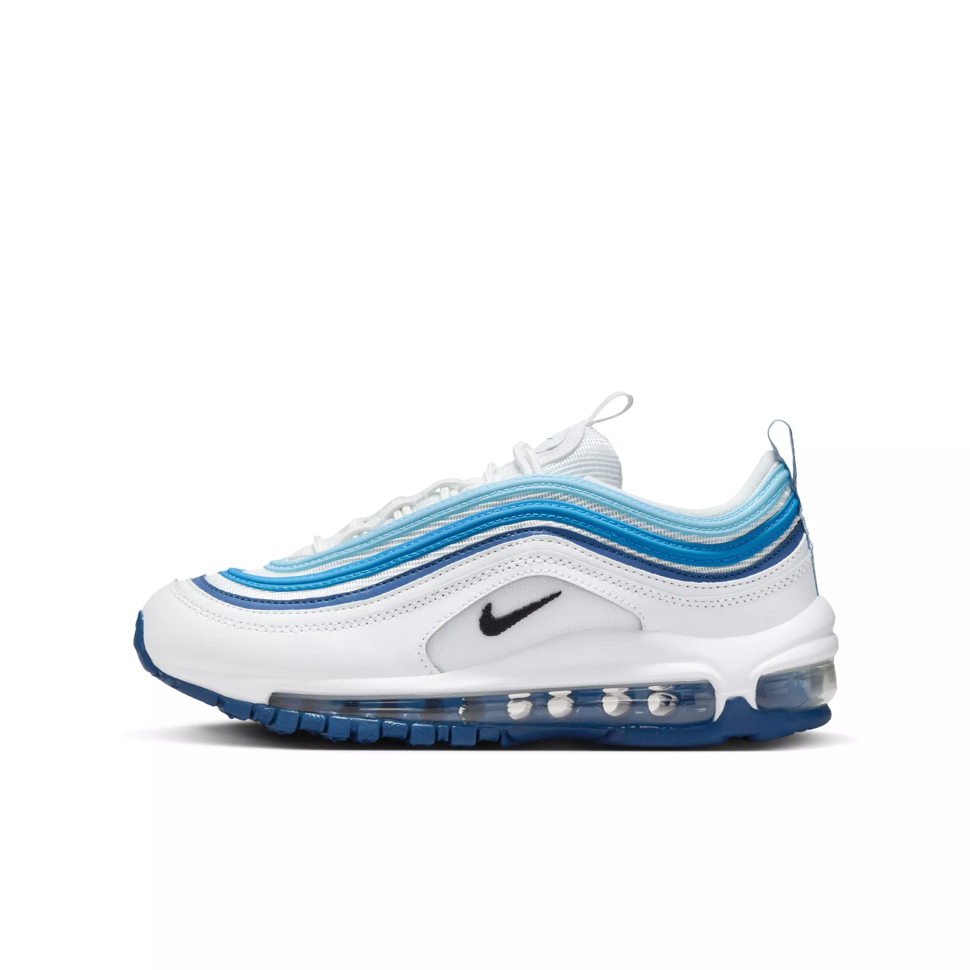 Nike Air Max 97 "Summit White/Court Blue/Aquarius Blue/Black" Grade School Boys' Shoe - WHITE/BLUE/BLUE/BLACK