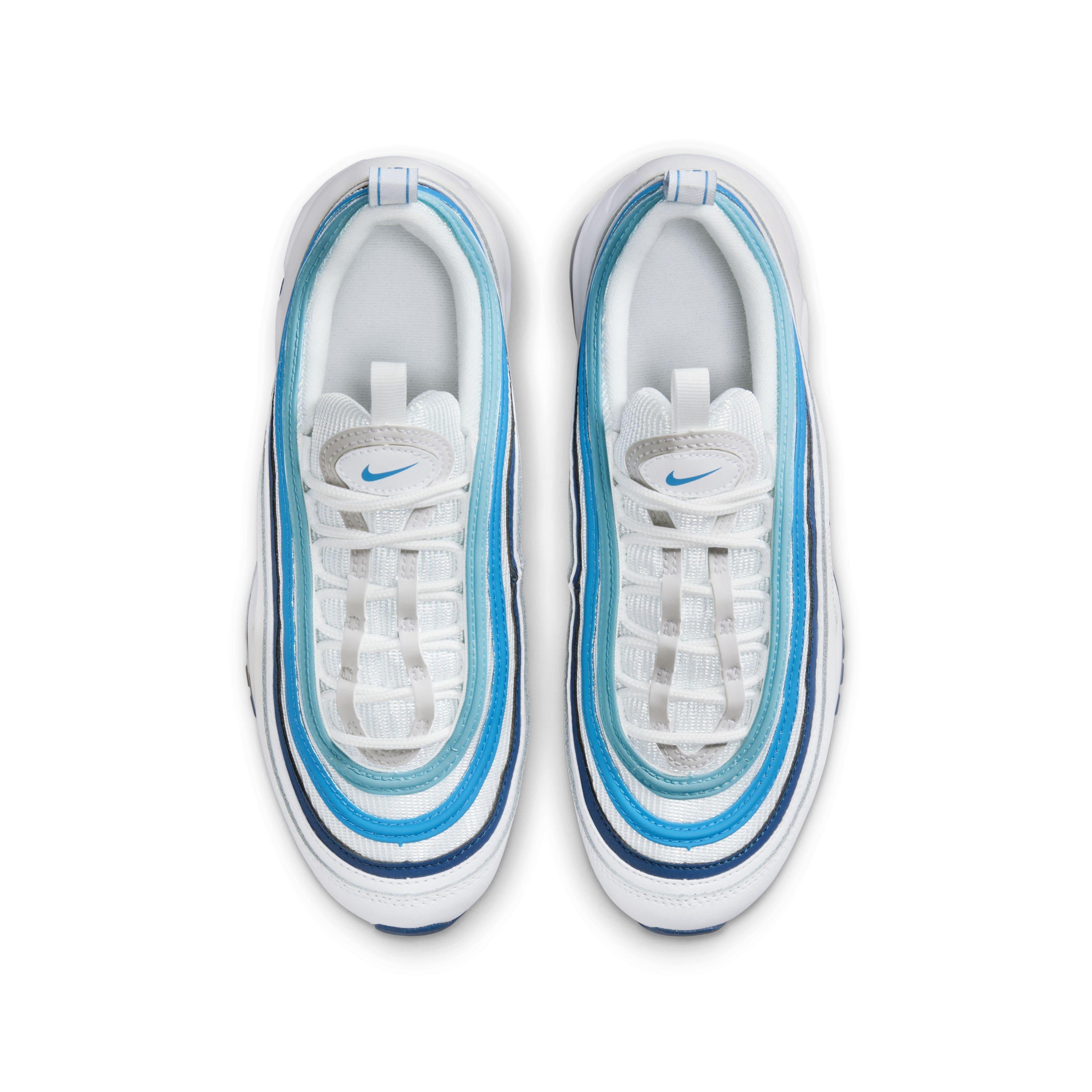 Nike Air Max 97 "Summit White/Court Blue/Aquarius Blue/Black" Grade School Boys' Shoe - WHITE/BLUE/BLUE/BLACK Thumbnail View 4