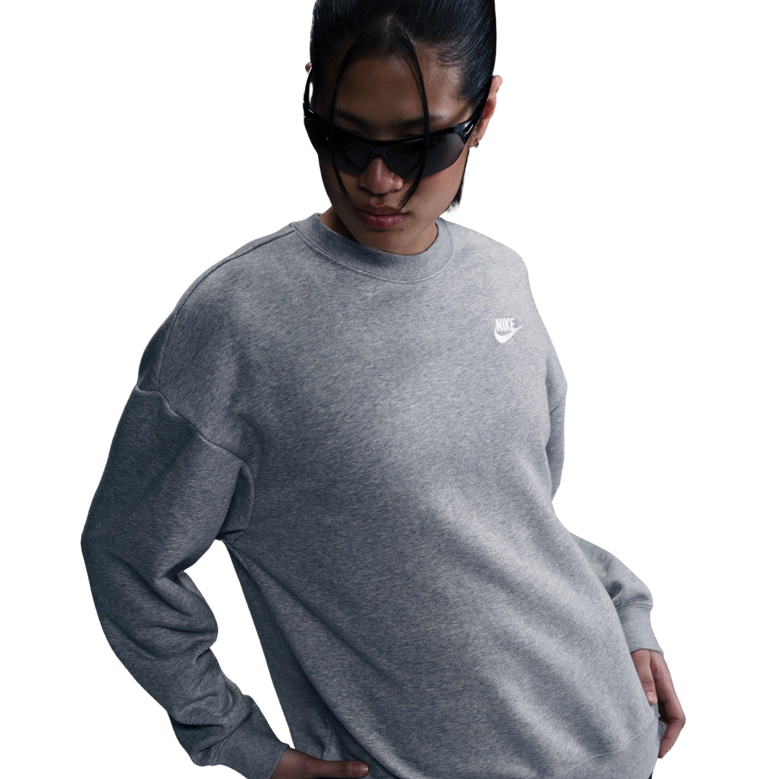 Nike Women's Sportswear Club Fleece Loose Crew-Neck Sweatshirt -Grey - GREY Thumbnail View 1