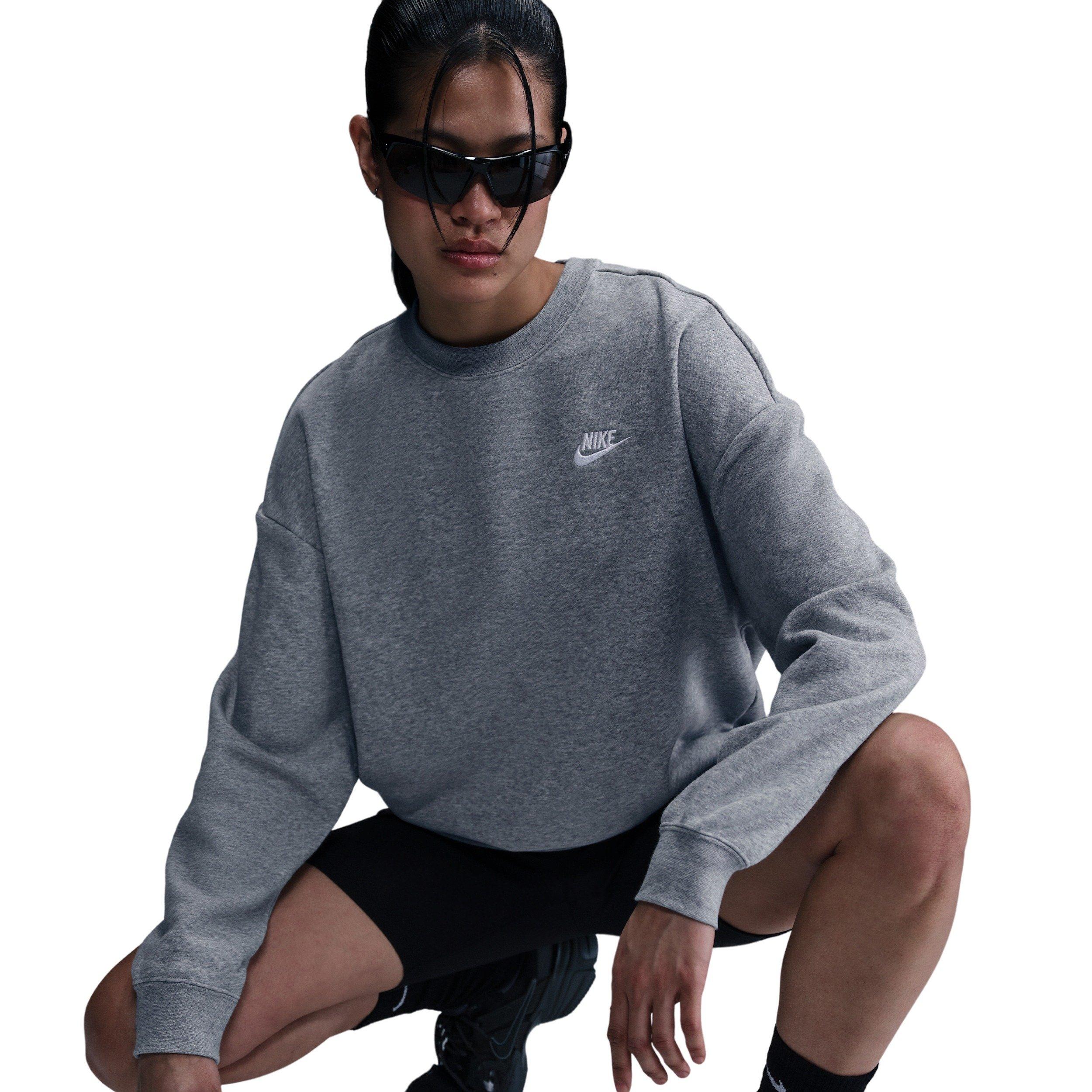 Nike Women's Sportswear Club Fleece Loose Crew-Neck Sweatshirt - Grey - GREY Thumbnail View 3