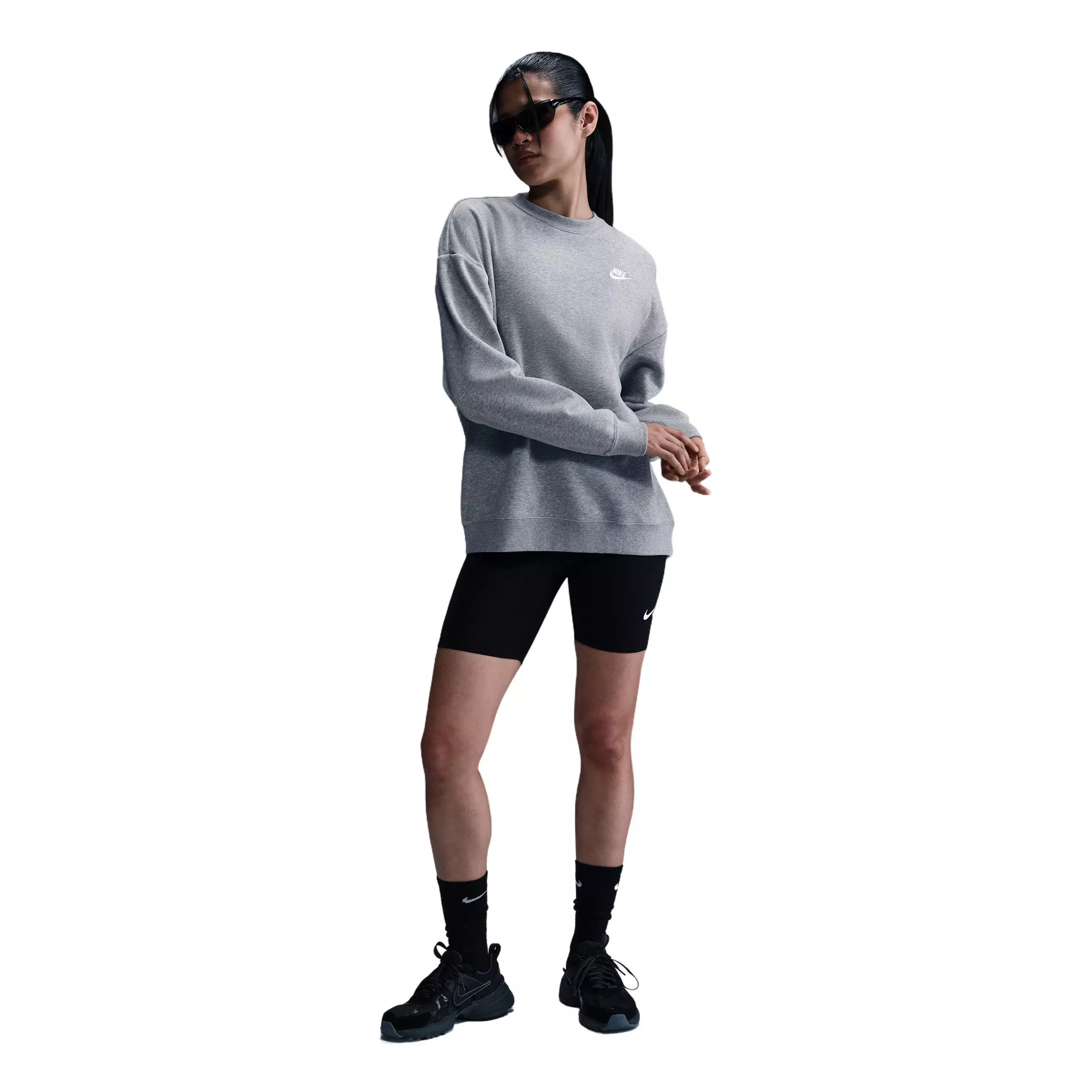Nike Women's Sportswear Club Fleece Loose Crew-Neck Sweatshirt -Grey - GREY