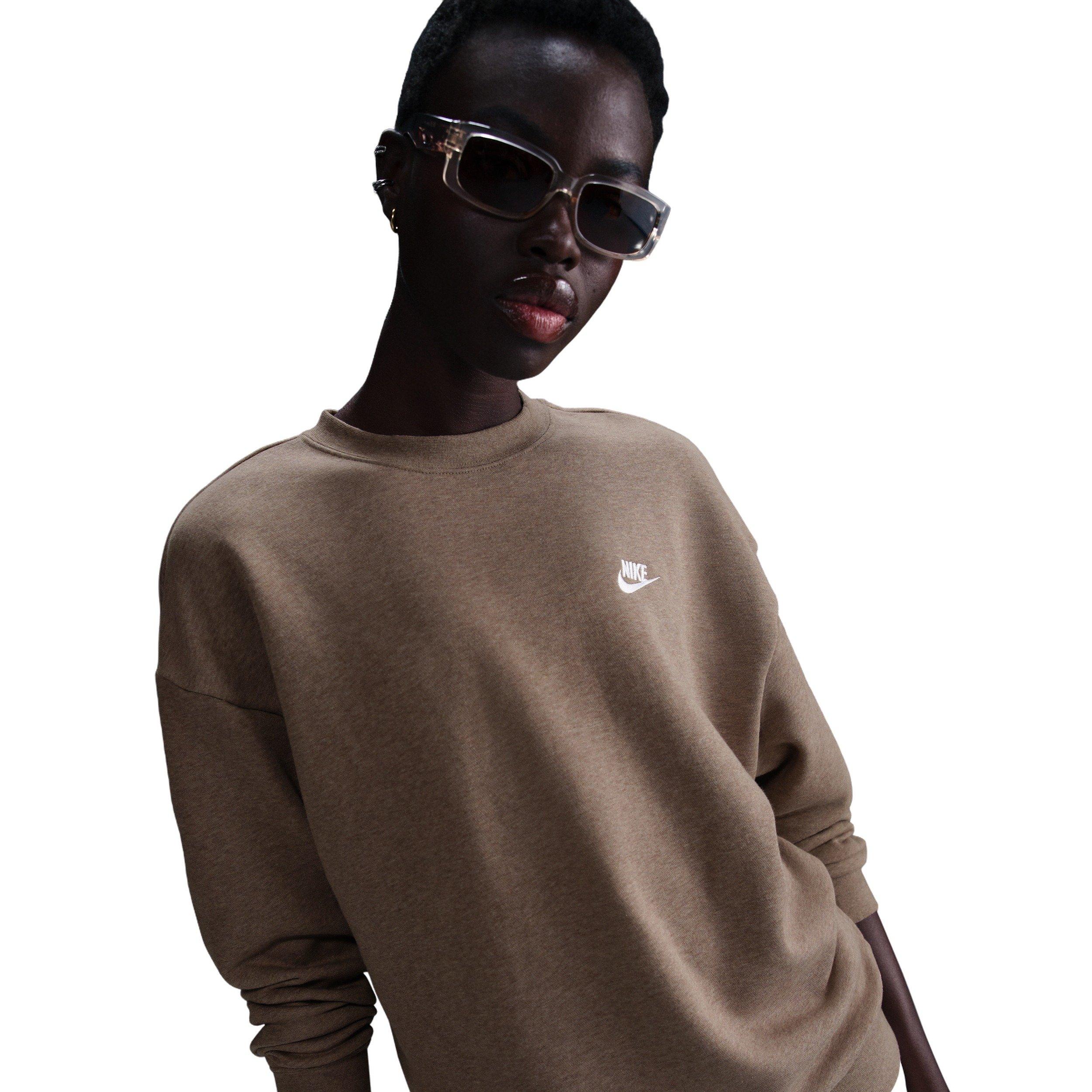 Nike Women's Sportswear Club Fleece Loose Crew-Neck Sweatshirt -Brown - BROWN Thumbnail View 1