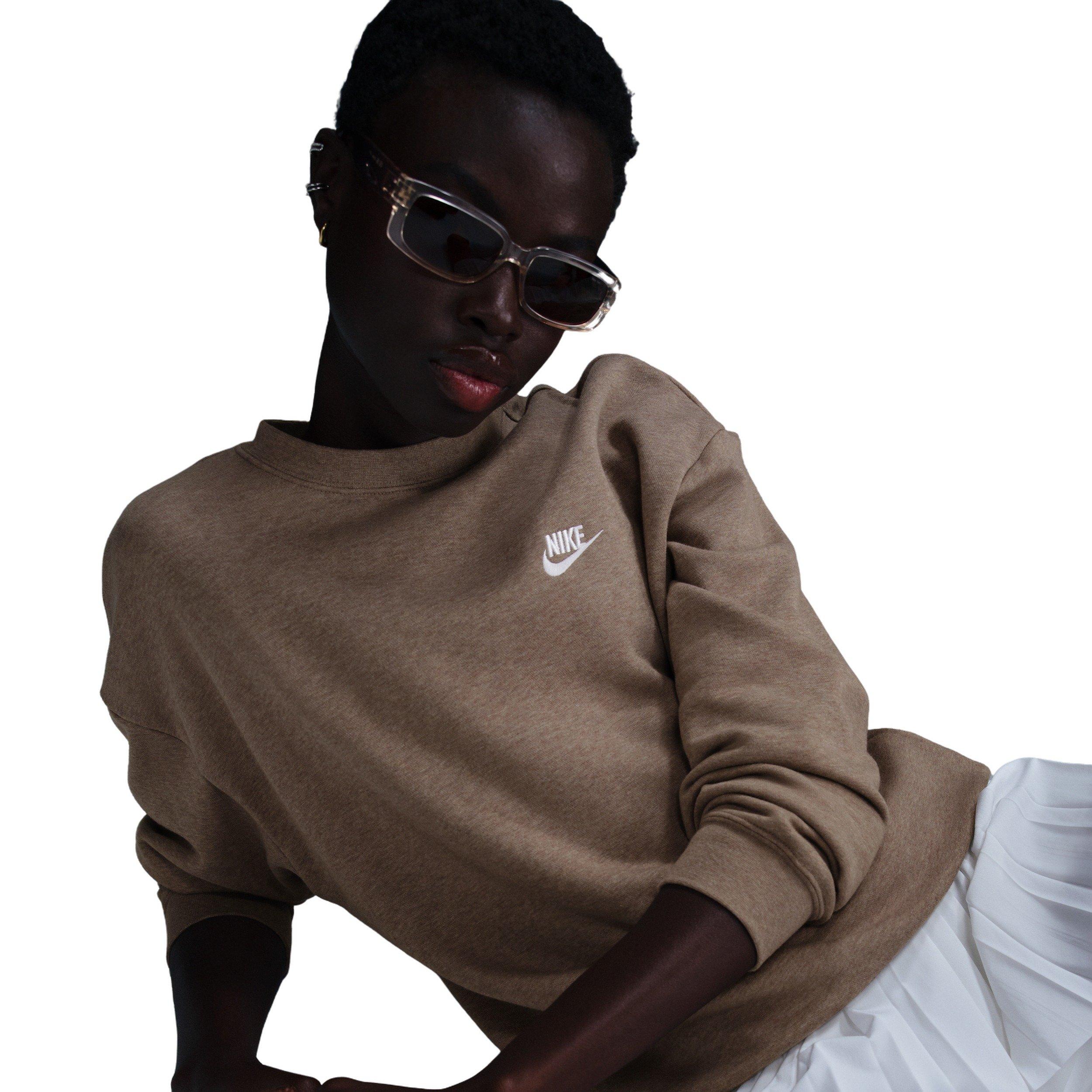 Nike Women's Sportswear Club Fleece Loose Crew-Neck Sweatshirt - Brown - BROWN Thumbnail View 3