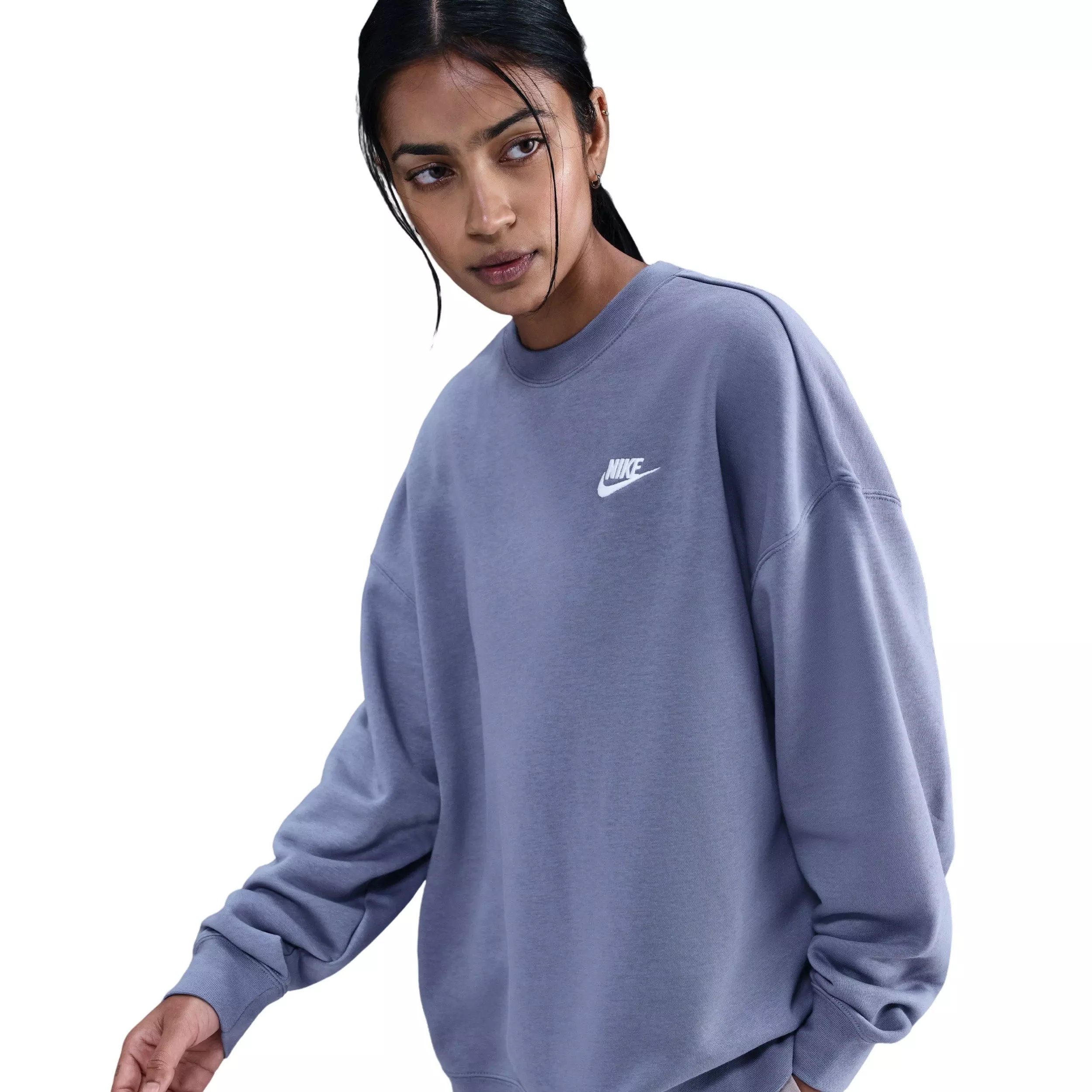 Nike Women's Sportswear Club Fleece Loose Crew-Neck Sweatshirt - Indigo - INDIGO