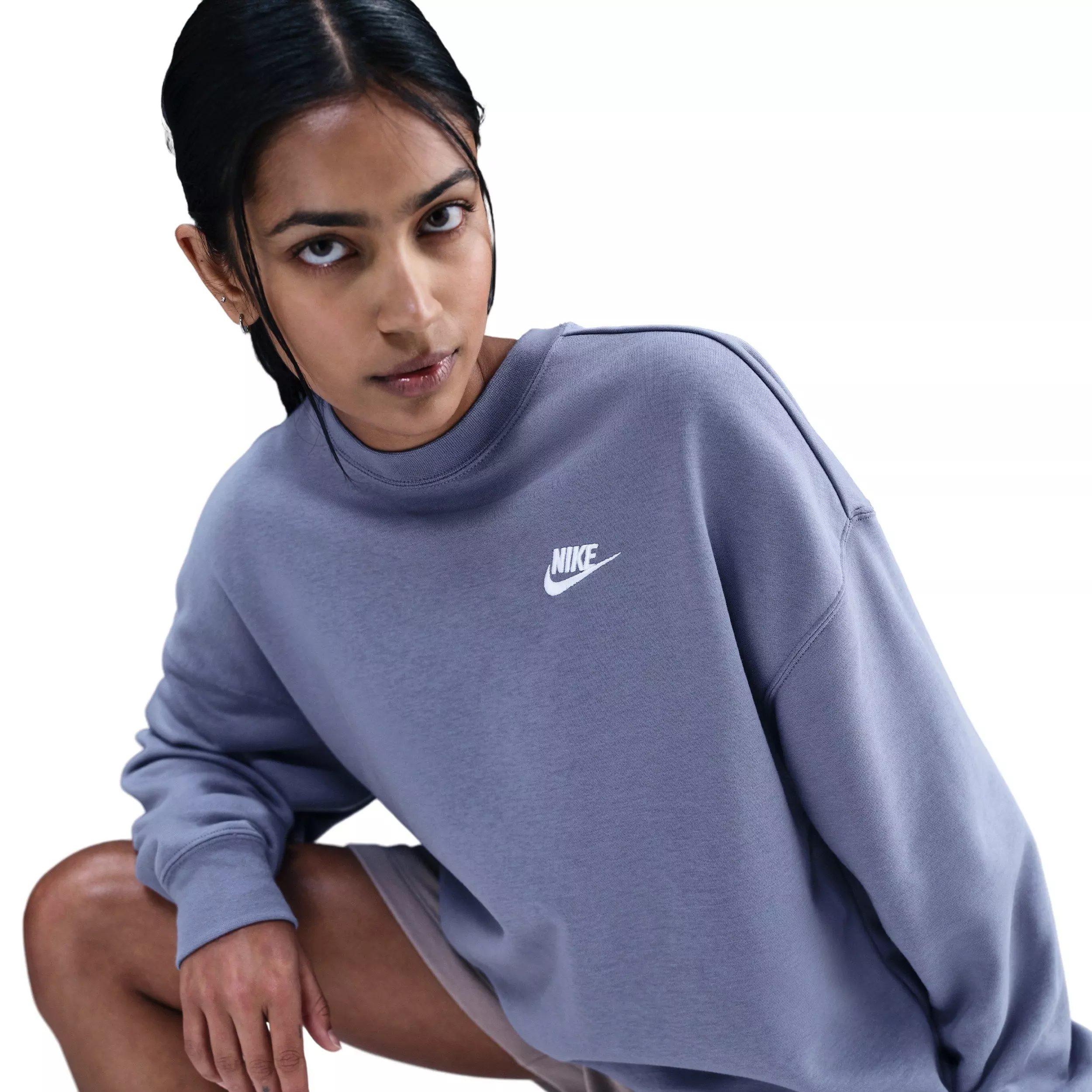 Nike Women's Sportswear Club Fleece Loose Crew-Neck Sweatshirt - Indigo - INDIGO