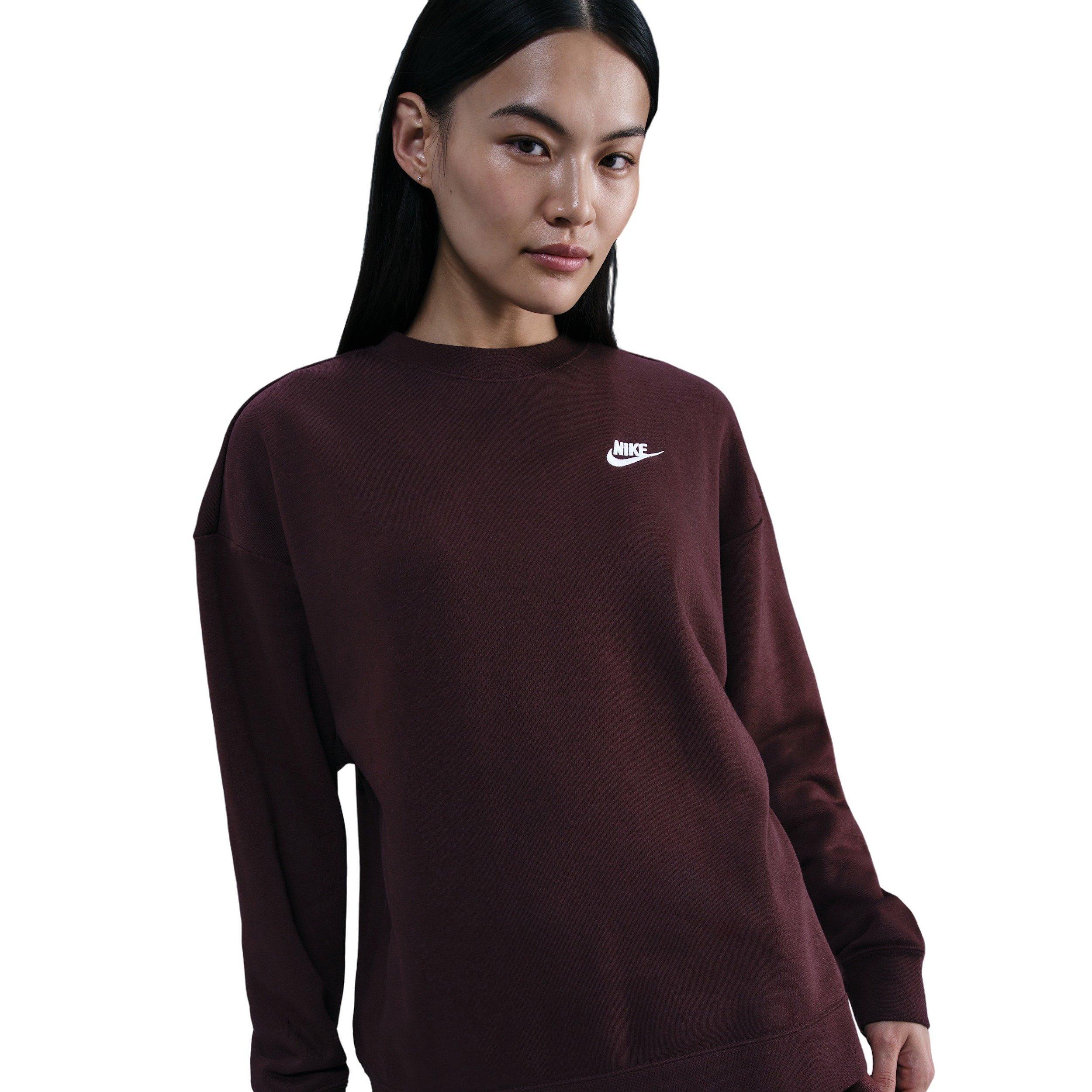 Nike Women's Sportswear Club Fleece Loose Crew-Neck Sweatshirt -Burgundy - BURGUNDY Thumbnail View 1