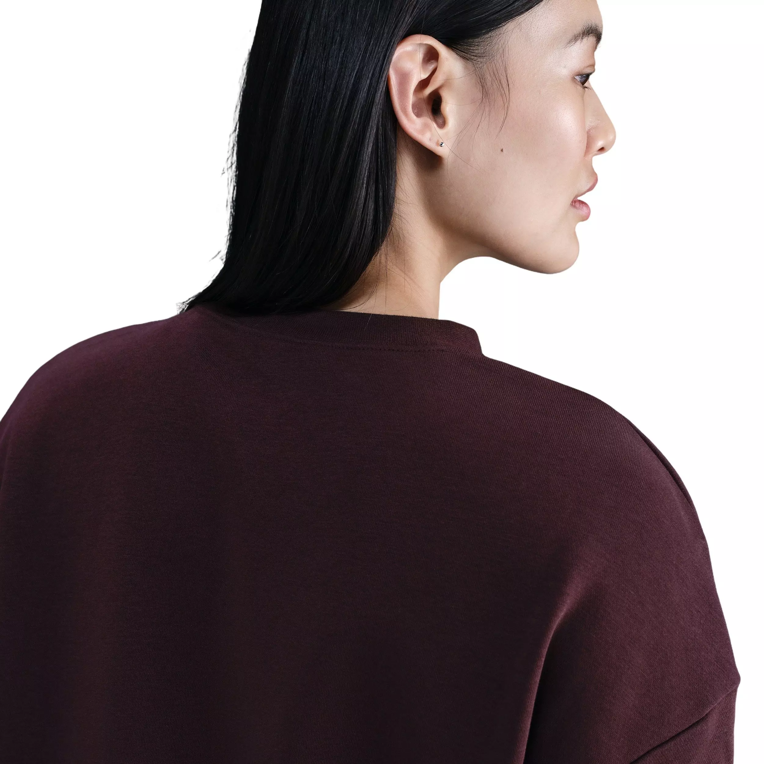 Nike Women's Sportswear Club Fleece Loose Crew-Neck Sweatshirt -Burgundy - BURGUNDY