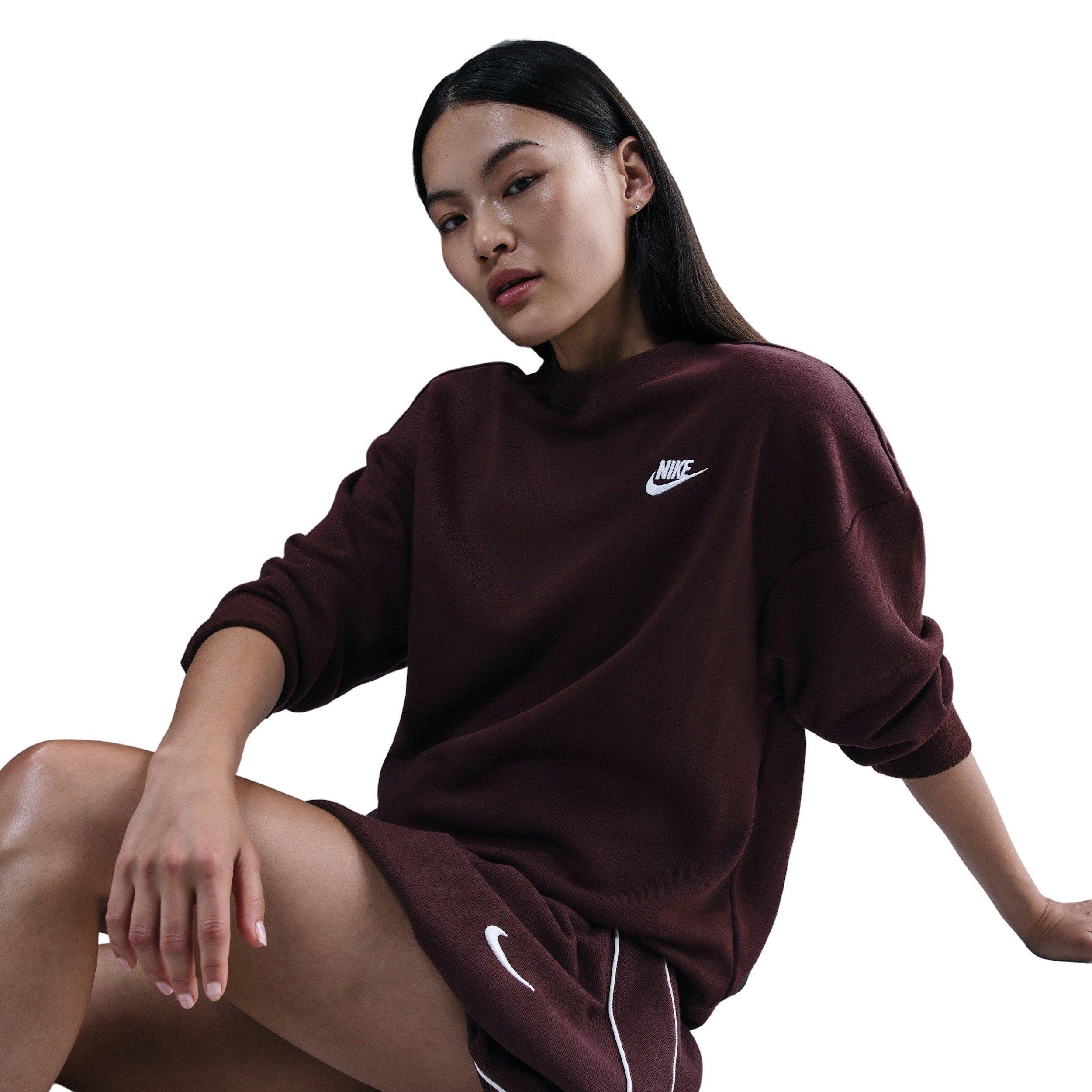Nike Women's Sportswear Club Fleece Loose Crew-Neck Sweatshirt - Burgundy - BURGUNDY Thumbnail View 3