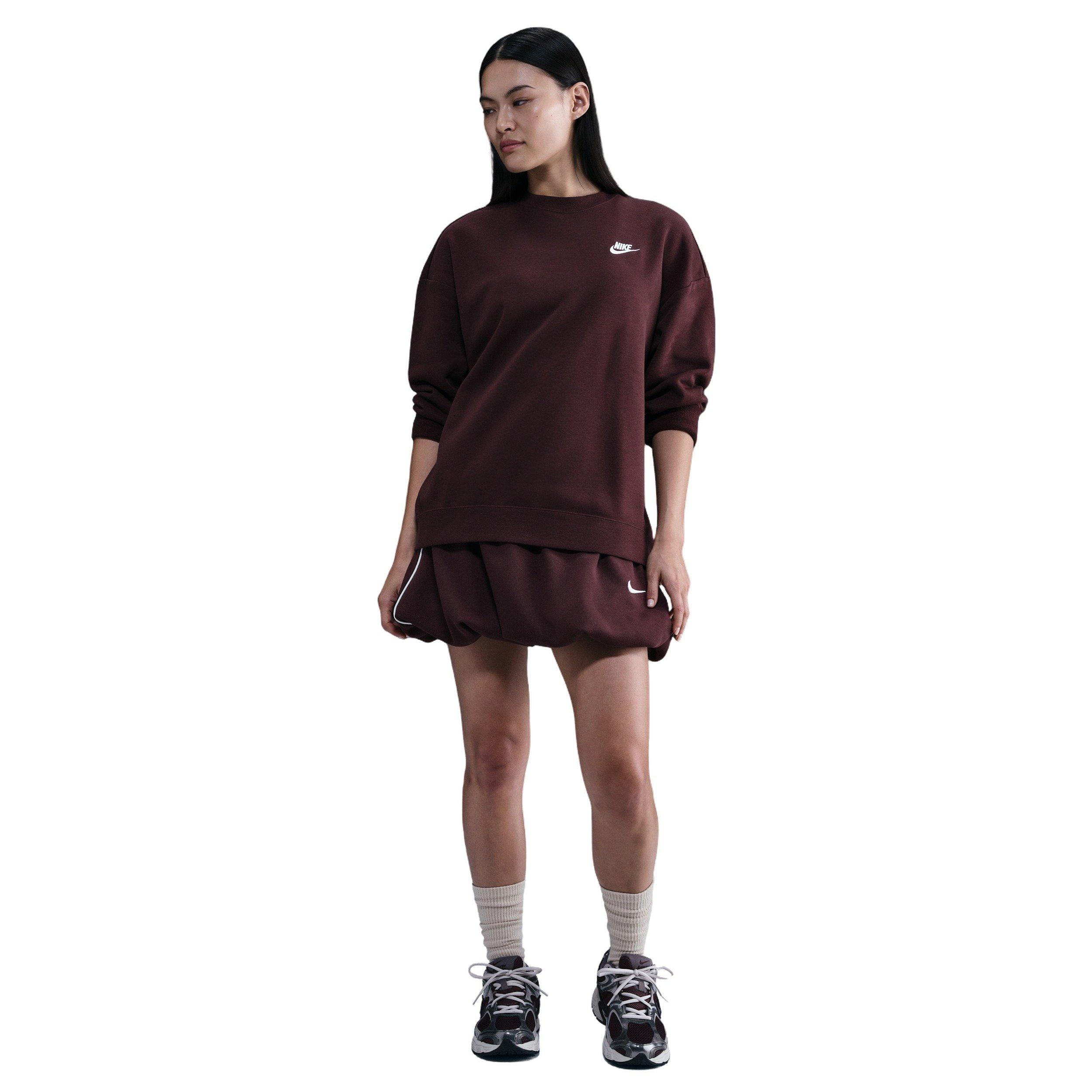 Nike Women's Sportswear Club Fleece Loose Crew-Neck Sweatshirt - Burgundy - BURGUNDY Thumbnail View 4