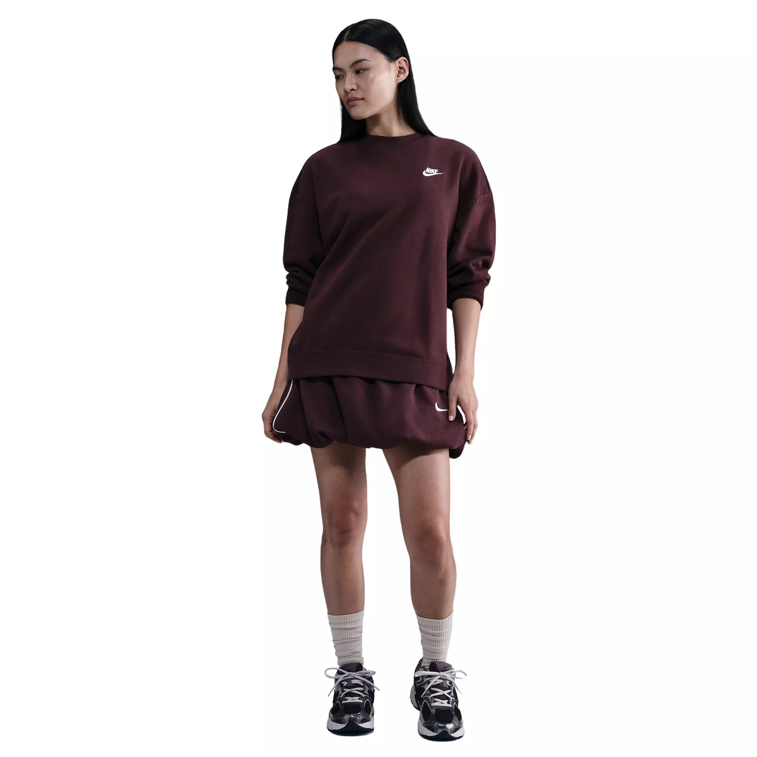 Nike Women's Sportswear Club Fleece Loose Crew-Neck Sweatshirt - Burgundy - BURGUNDY
