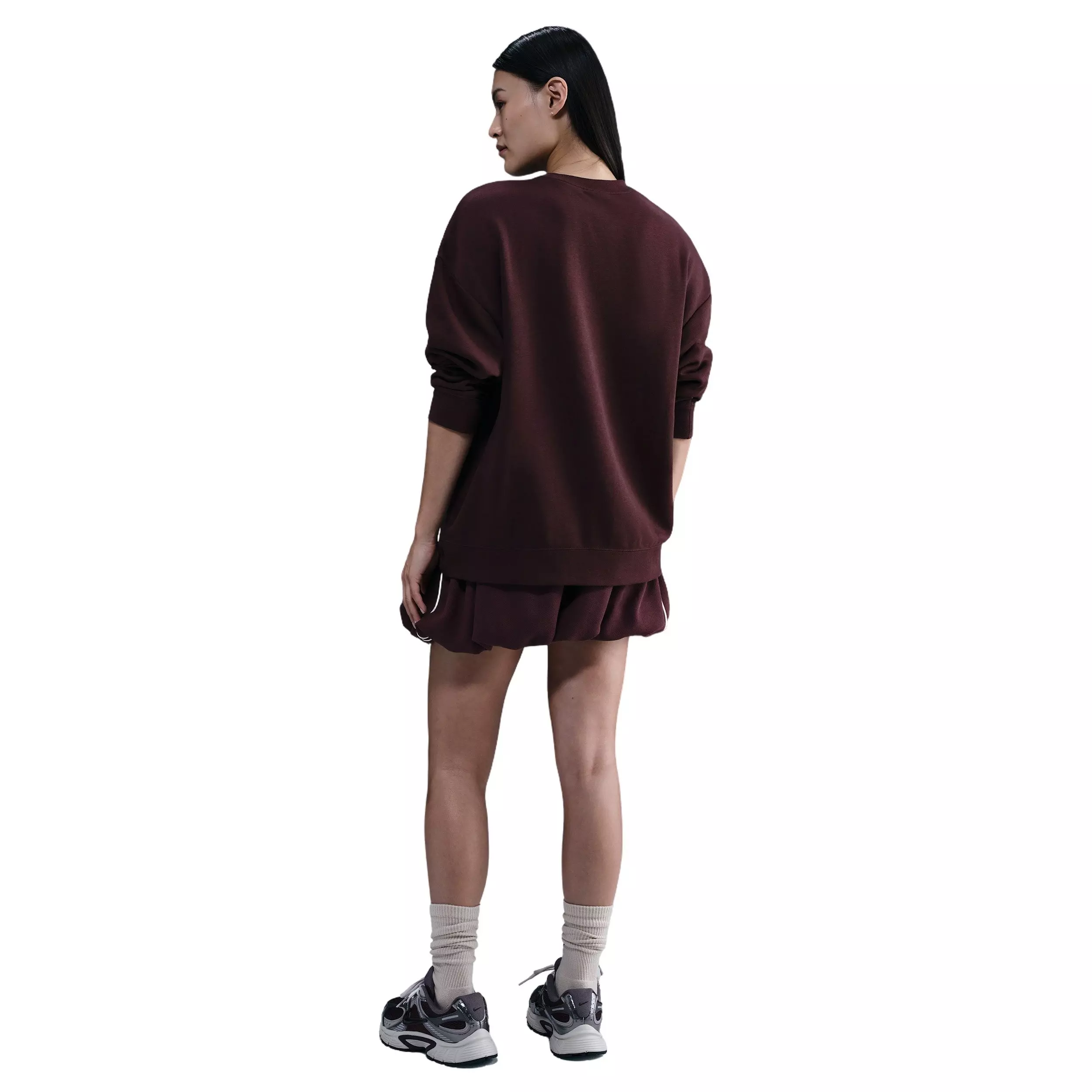 Nike Women's Sportswear Club Fleece Loose Crew-Neck Sweatshirt -Burgundy - BURGUNDY