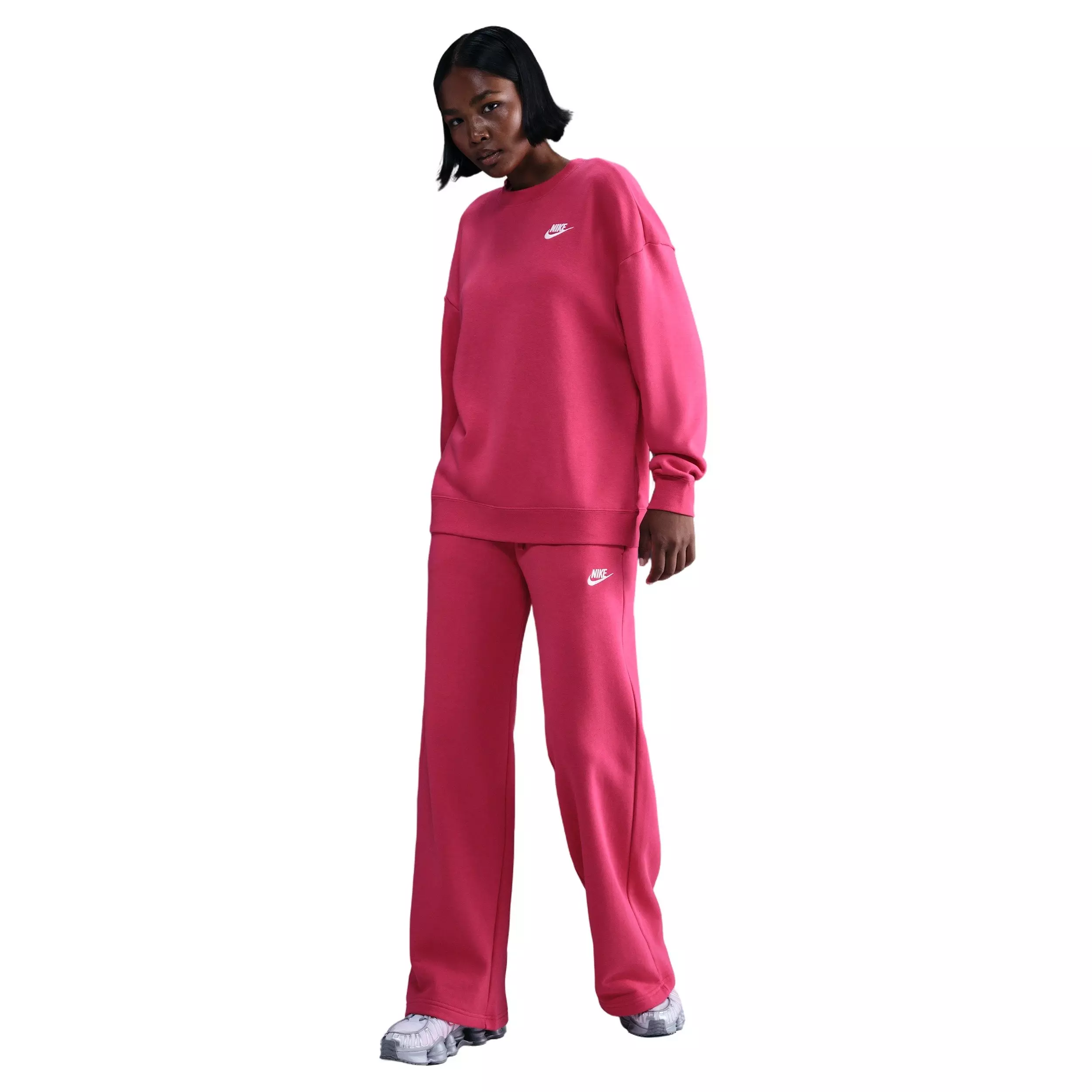 Nike Women's Sportswear Club Fleece Loose Crew-Neck Sweatshirt -Pink - PINK
