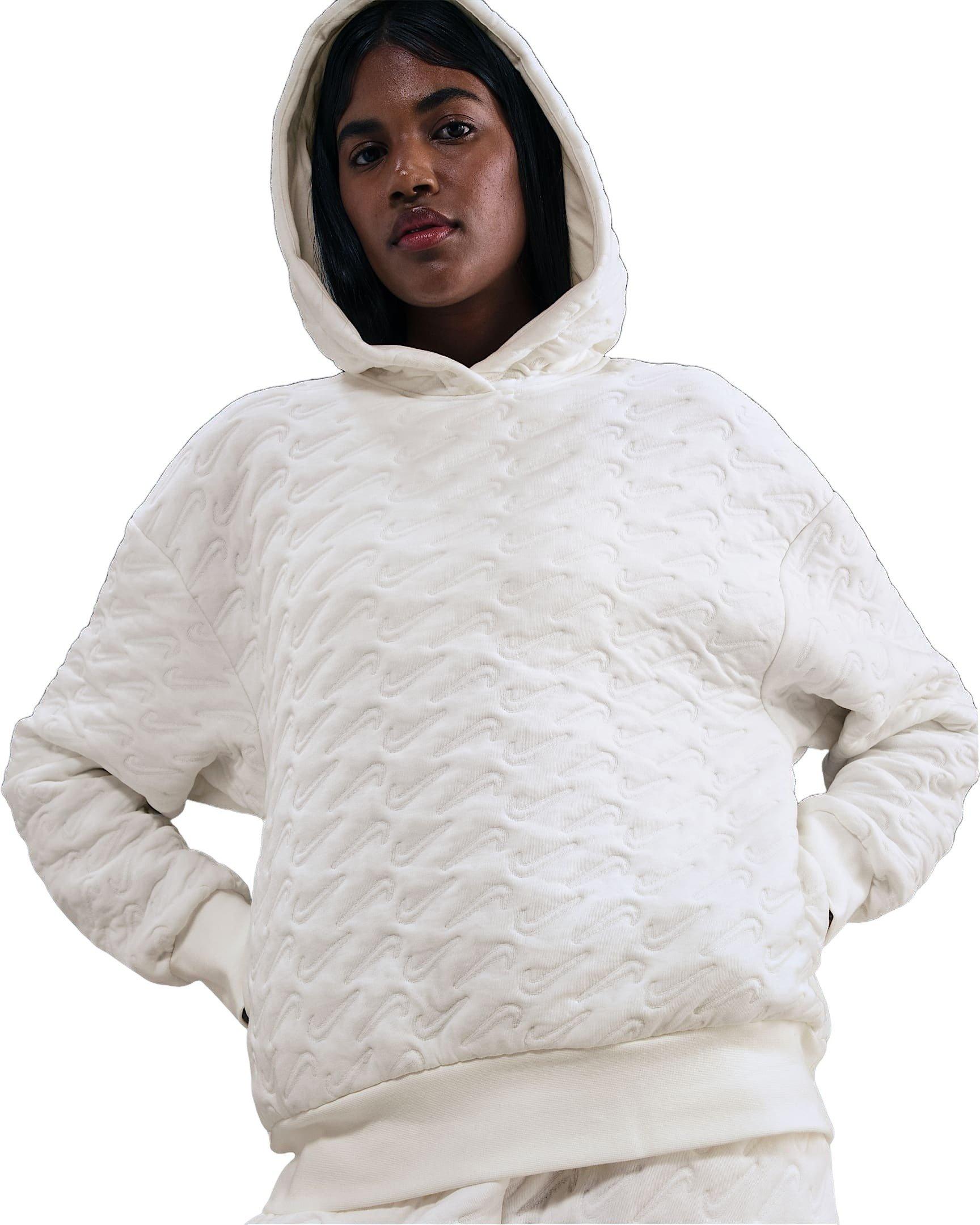 Nike Women's Sportswear Phoenix Fleece Loose Jacquard Pullover Hoodie -White - WHITE Thumbnail View 1