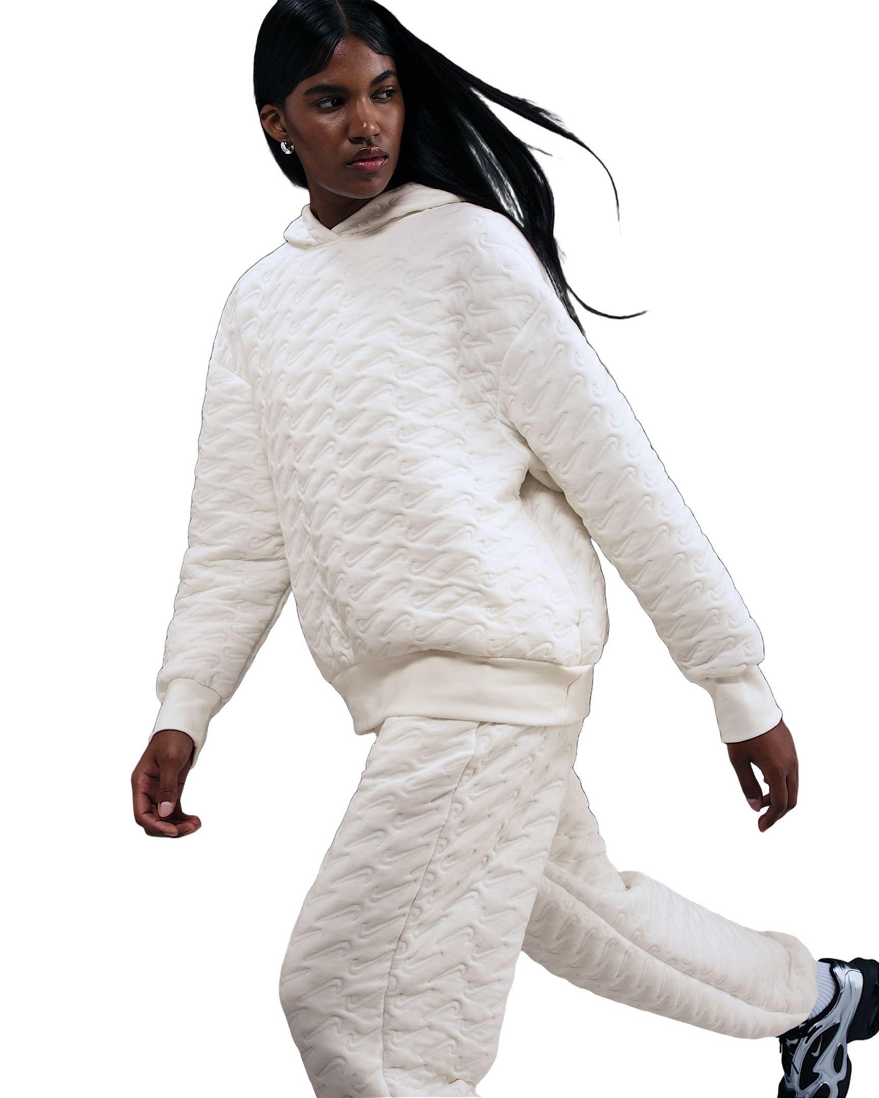 Nike Women's Sportswear Phoenix Fleece Loose Jacquard Pullover Hoodie -White - WHITE Thumbnail View 3