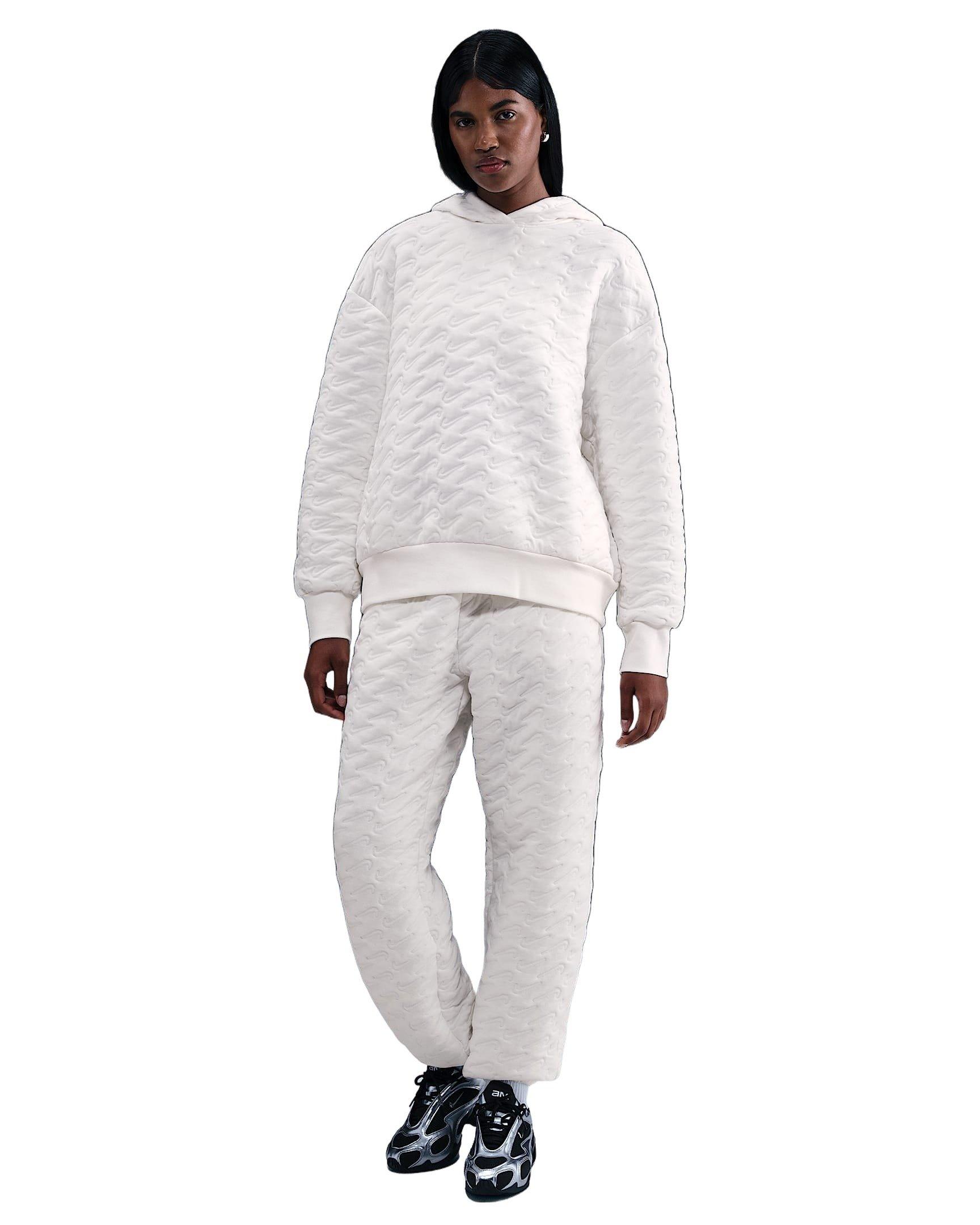 Nike Women's Sportswear Phoenix Fleece Loose Jacquard Pullover Hoodie -White - WHITE Thumbnail View 4