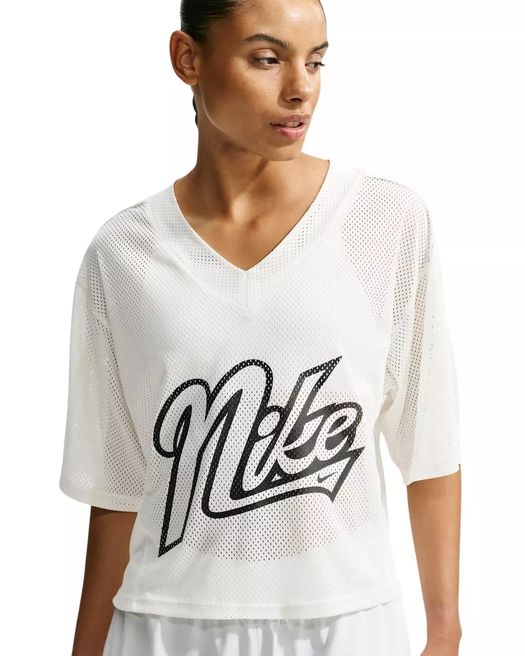 Nike Women's One Dri-FIT Oversized Short Sleeve Varsity Jersey Top - Sail - SAIL
