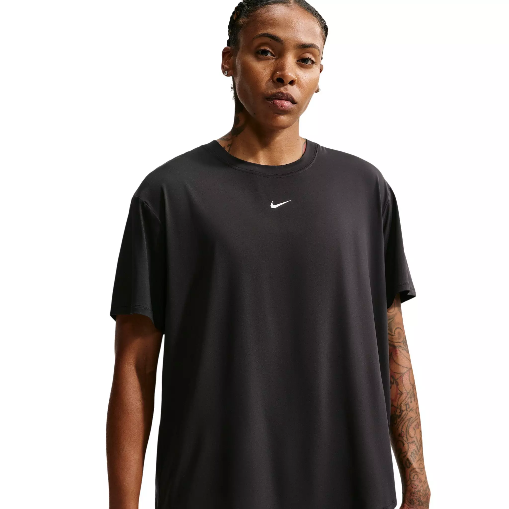 Nike Women's One Dri-FIT Short Sleeve Open Back Top - Black/White - BLACK/WHITE