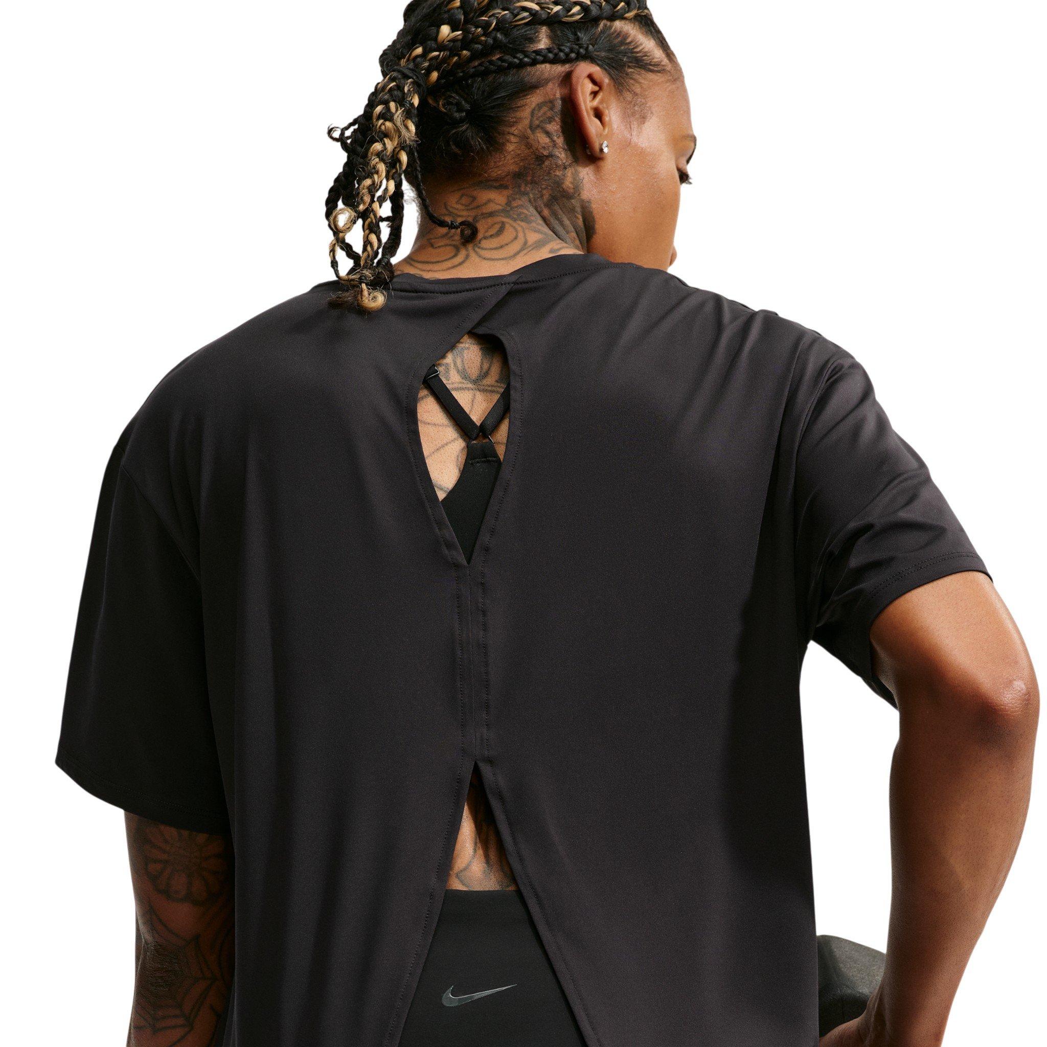 Nike Women's One Dri-FIT Short Sleeve Open Back Top - Black/White - BLACK/WHITE Thumbnail View 2