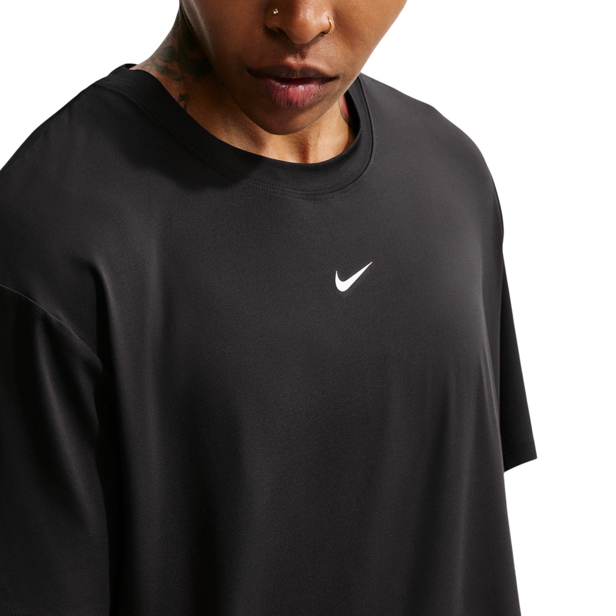 Nike Women's One Dri-FIT Short Sleeve Open Back Top - Black/White - BLACK/WHITE Thumbnail View 3