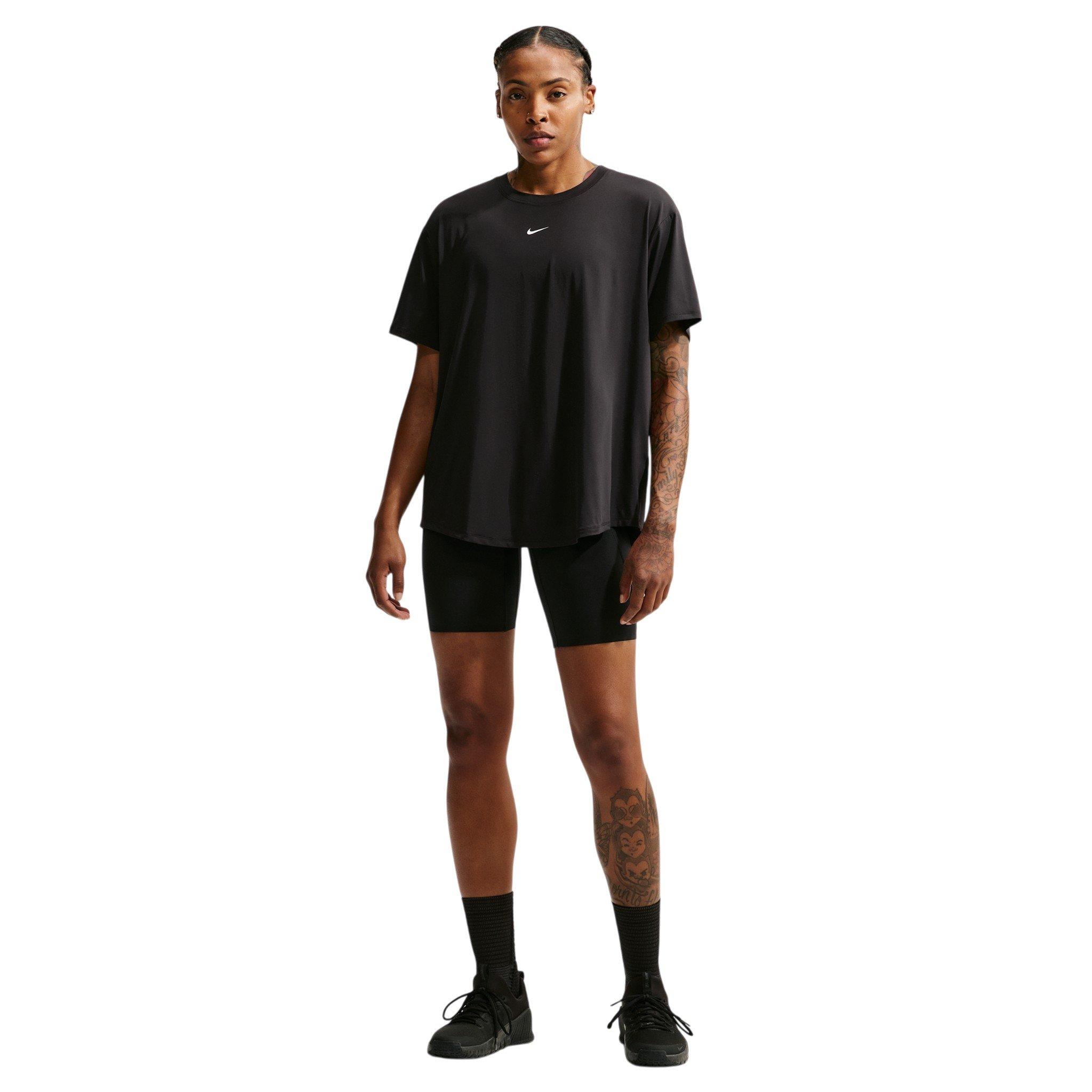 Nike Women's One Dri-FIT Short Sleeve Open Back Top - Black/White - BLACK/WHITE Thumbnail View 4