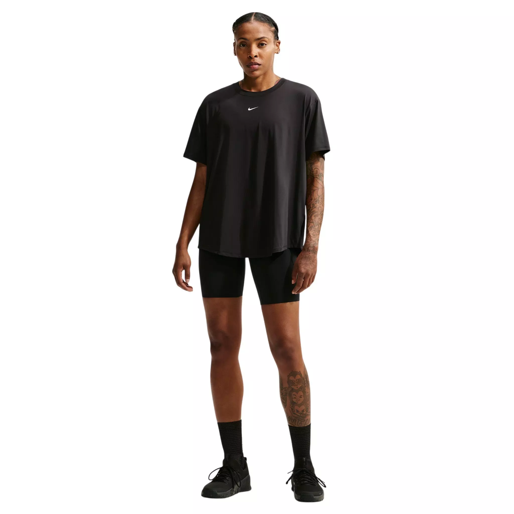 Nike Women's One Dri-FIT Short Sleeve Open Back Top - Black/White - BLACK/WHITE