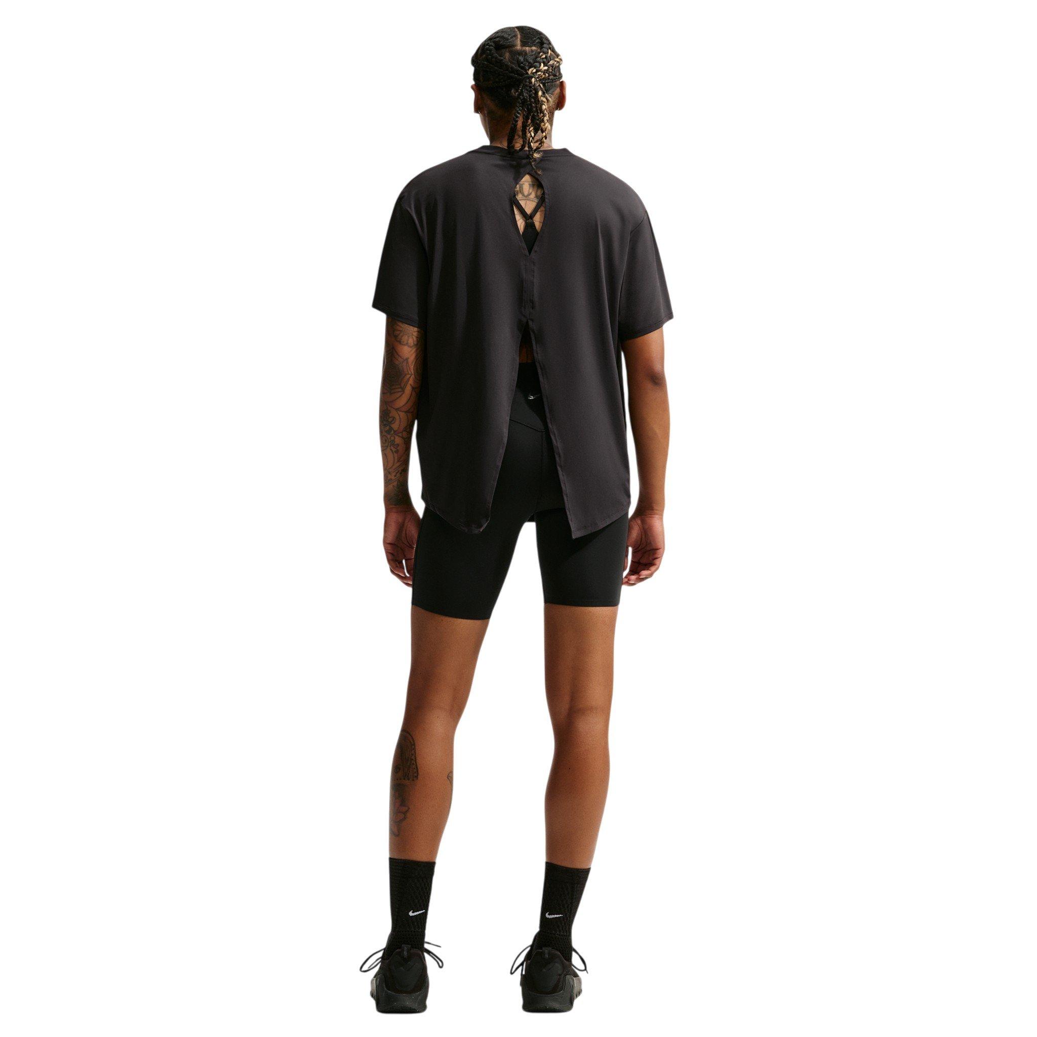 Nike Women's One Dri-FIT Short Sleeve Open Back Top - Black/White - BLACK/WHITE Thumbnail View 5