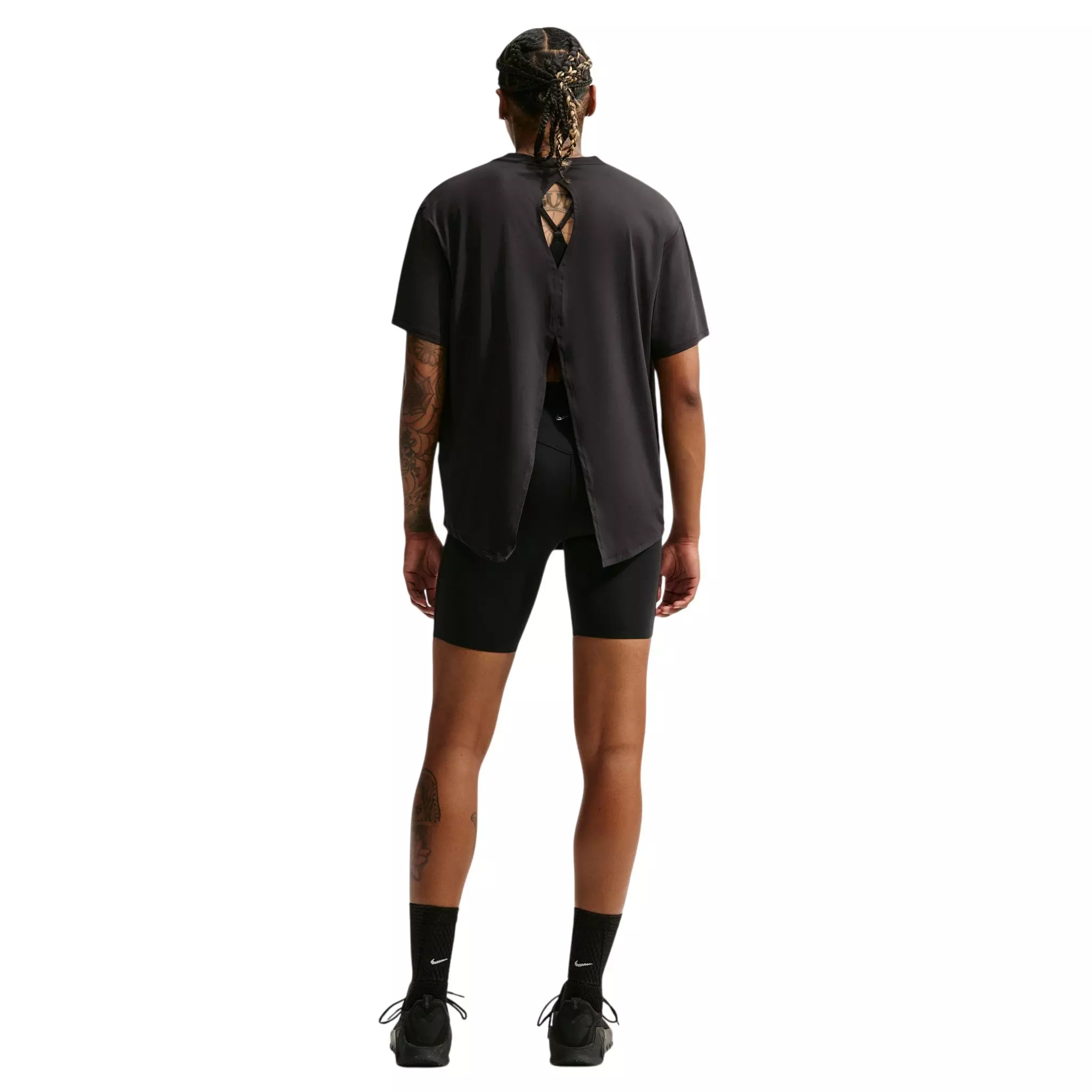 Nike Women's One Dri-FIT Short Sleeve Open Back Top - Black/White - BLACK/WHITE