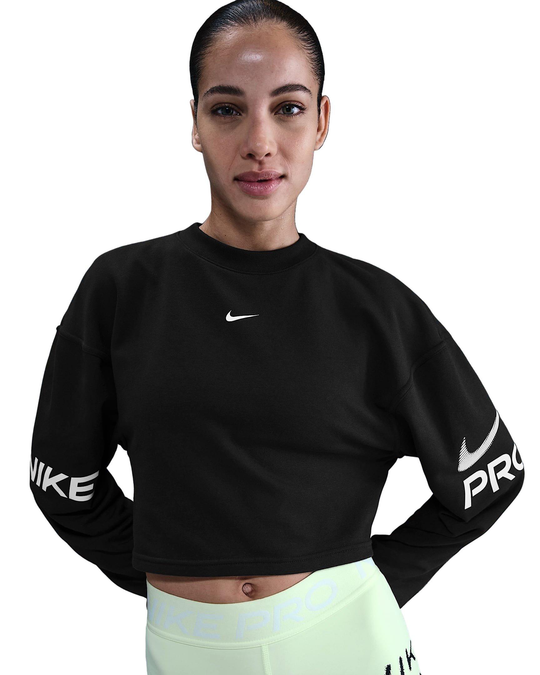 Nike Women's Pro Dri-FIT Loose Crew-Neck French Terry Sweatshirt -Black - BLACK Thumbnail View 1