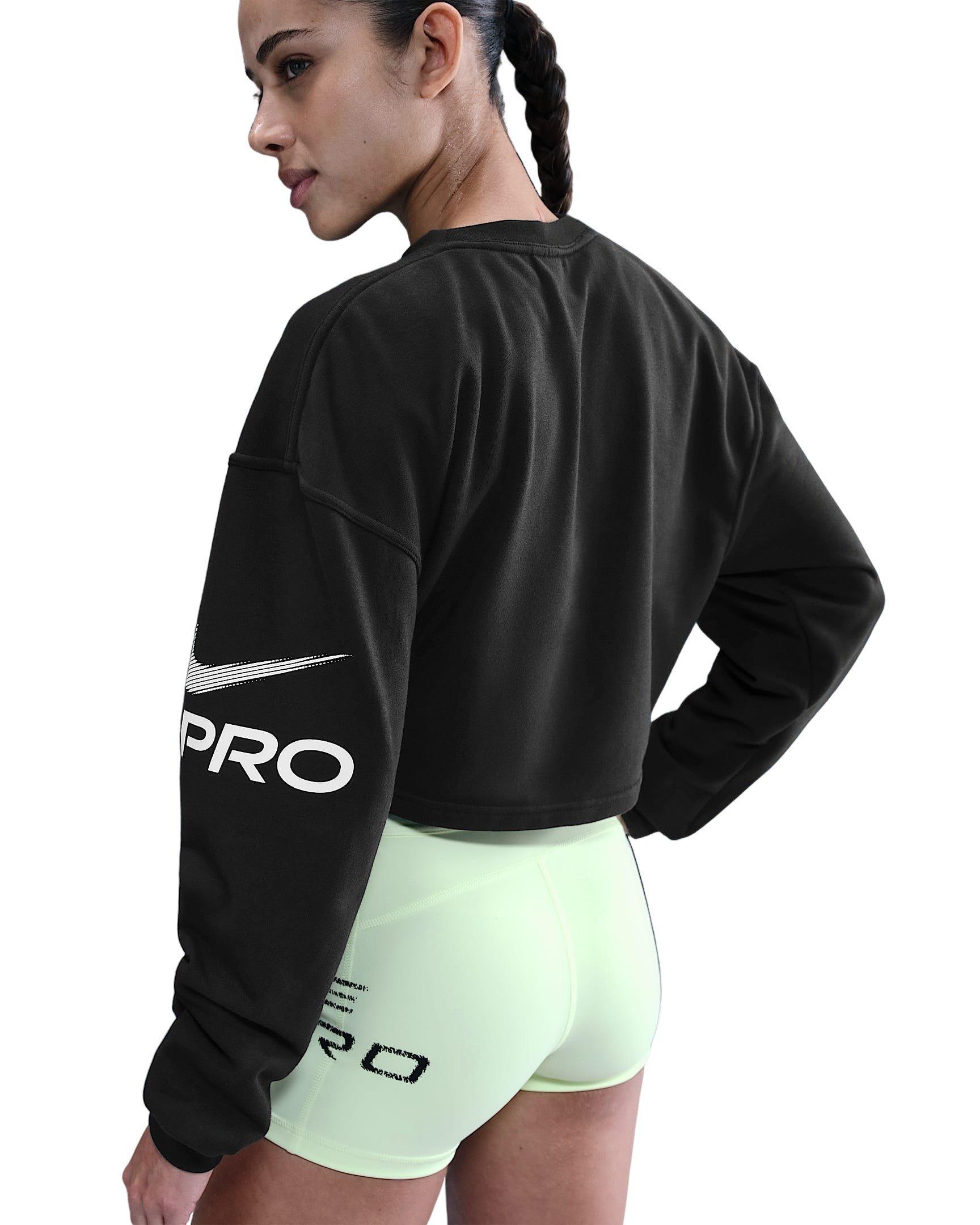 Nike Women's Pro Dri-FIT Loose Crew-Neck French Terry Sweatshirt - Black - BLACK Thumbnail View 2