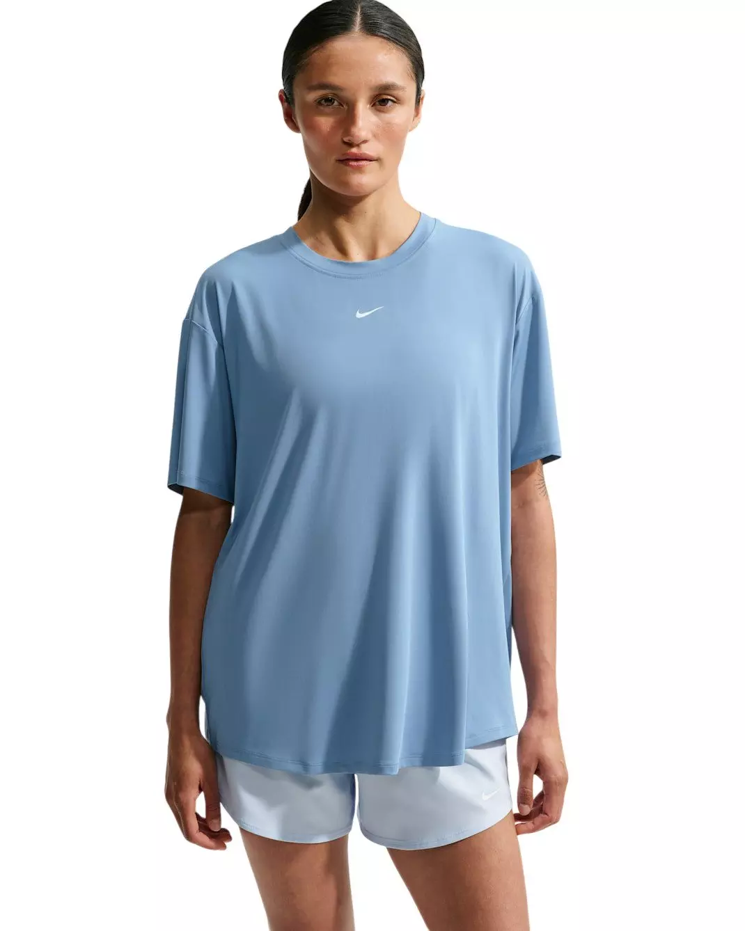 Nike Women's One Dri-FIT Short Sleeve Open Back Top - Blue/White - BLUE/WHITE
