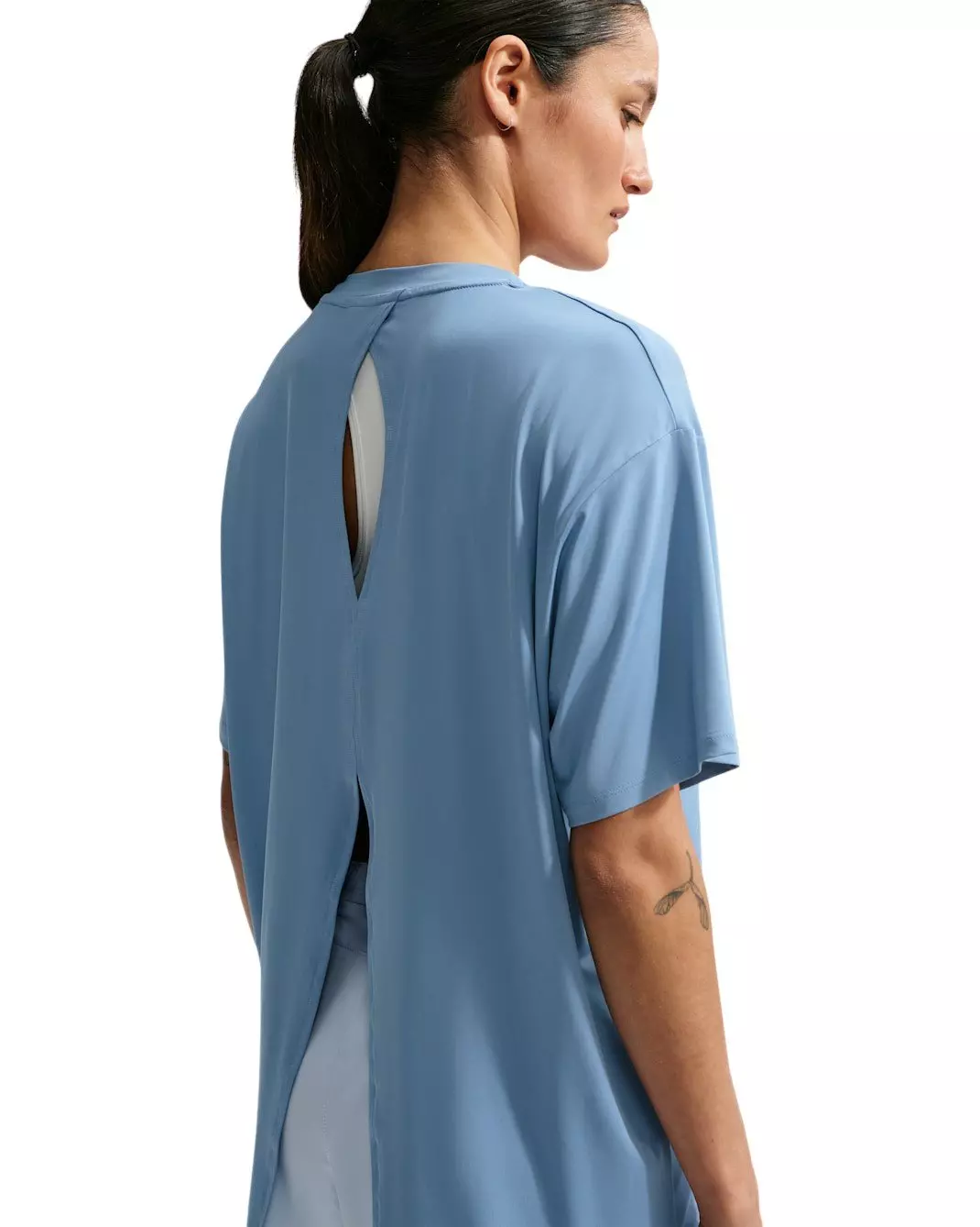 Nike Women's One Dri-FIT Short Sleeve Open Back Top - Blue/White - BLUE/WHITE