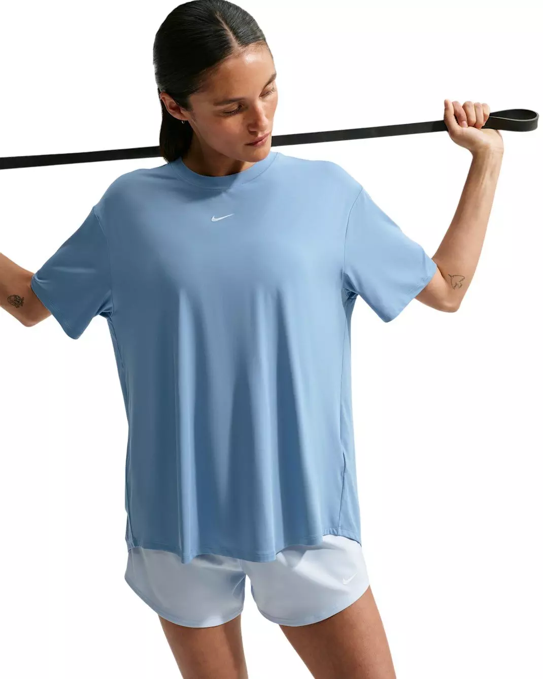 Nike Women's One Dri-FIT Short Sleeve Open Back Top - Blue/White - BLUE/WHITE