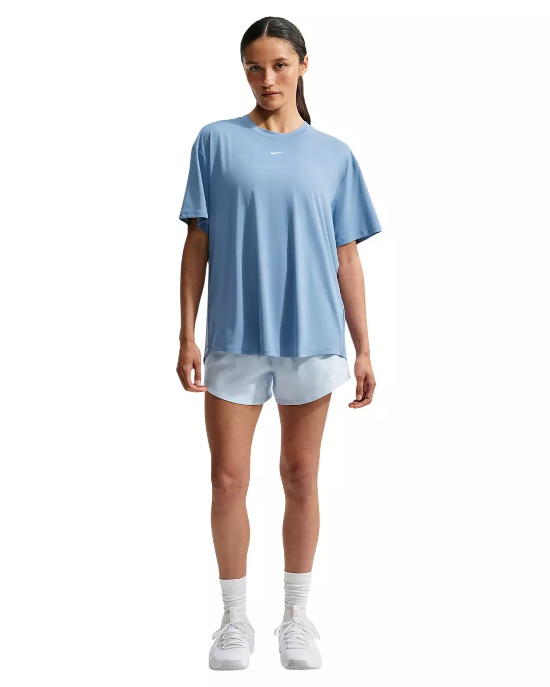 Nike Women's One Dri-FIT Short Sleeve Open Back Top - Blue/White - BLUE/WHITE